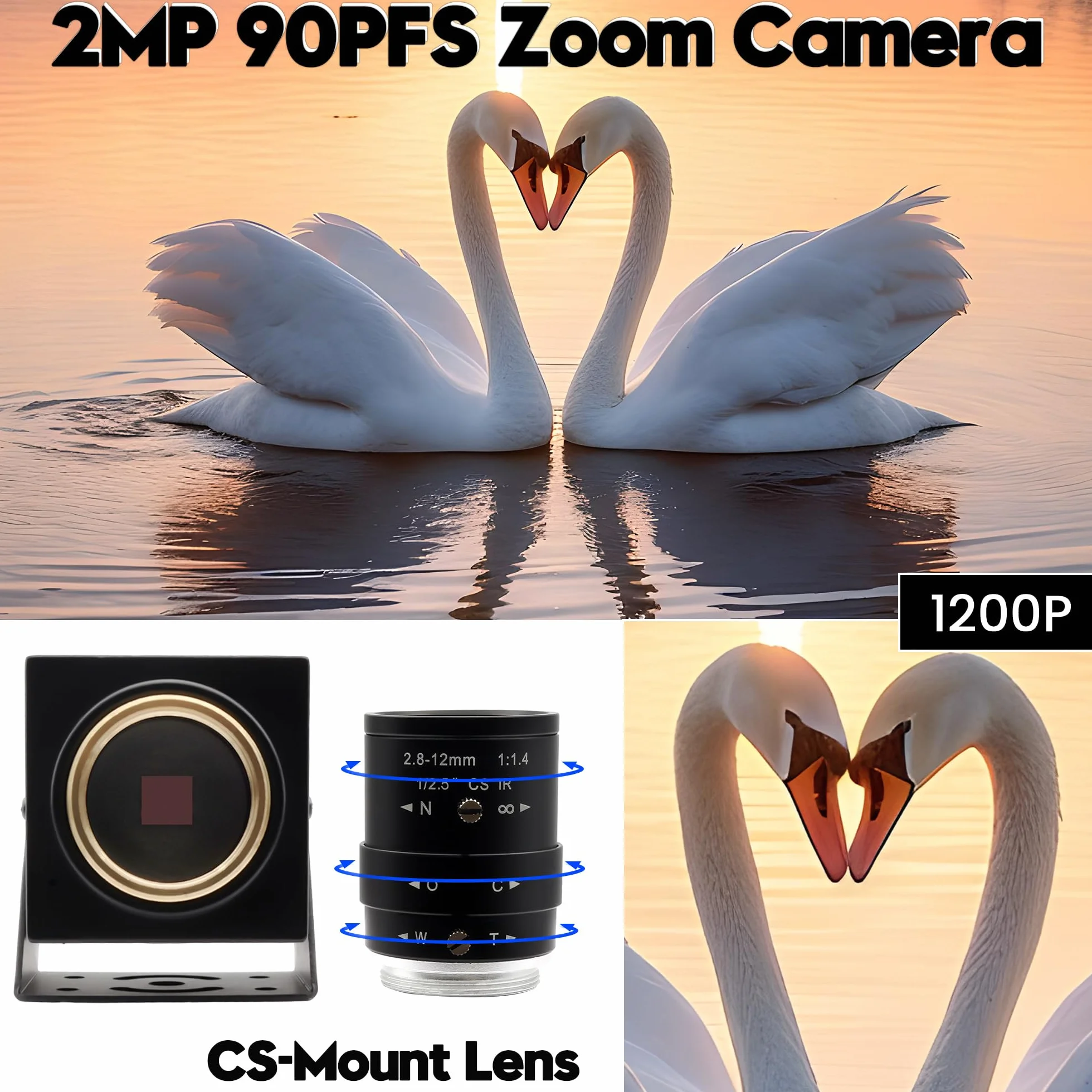SVPRO Global Shutter Caméra USB 1200P 90 fps Objectif Zoom 2,8-12 mm Mise au Point Manuelle Webcam Golf Industrielle Plug and Play