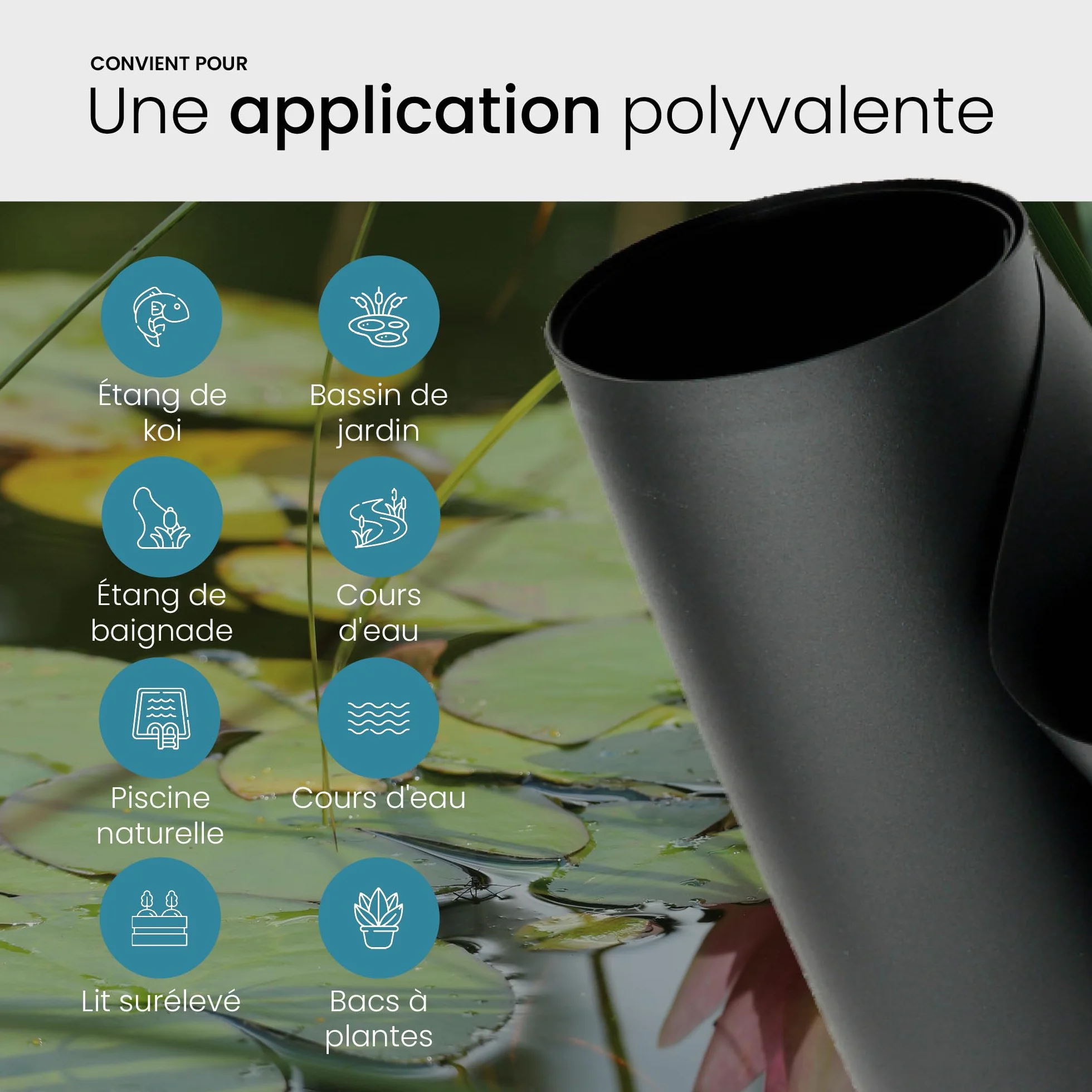 TeichVision bache Bassin en PVC Noir de qualité supérieure 0,5 mm - 6 m x 8 m/bâche pour Bassin Convient pour Les étangs, Les biotopes, Les piscines Naturelles