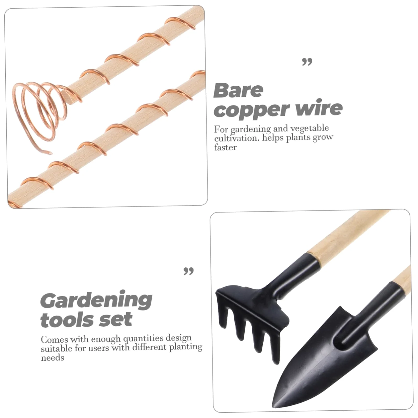 HEMOTON Kit Outils de Jardinage avec Piquets en Fil de Cuivre et Truelles en Bois pour Plantes et Légumes, Favorise la Croissance des Racines en Intérieur et Petits Jardins