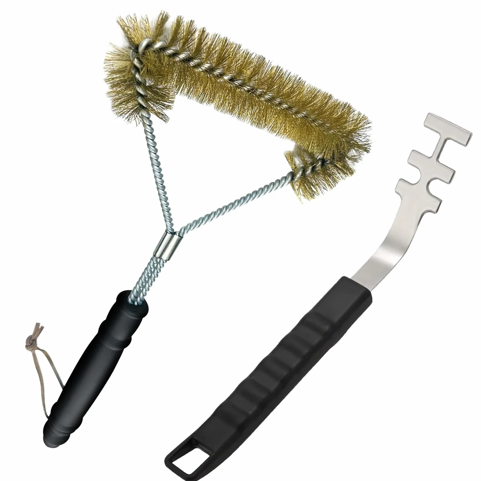 Lot de 2 lève-grille barbecue résistants à la chaleur + brosse 3 côtés, acier inoxydable, accessoires camping