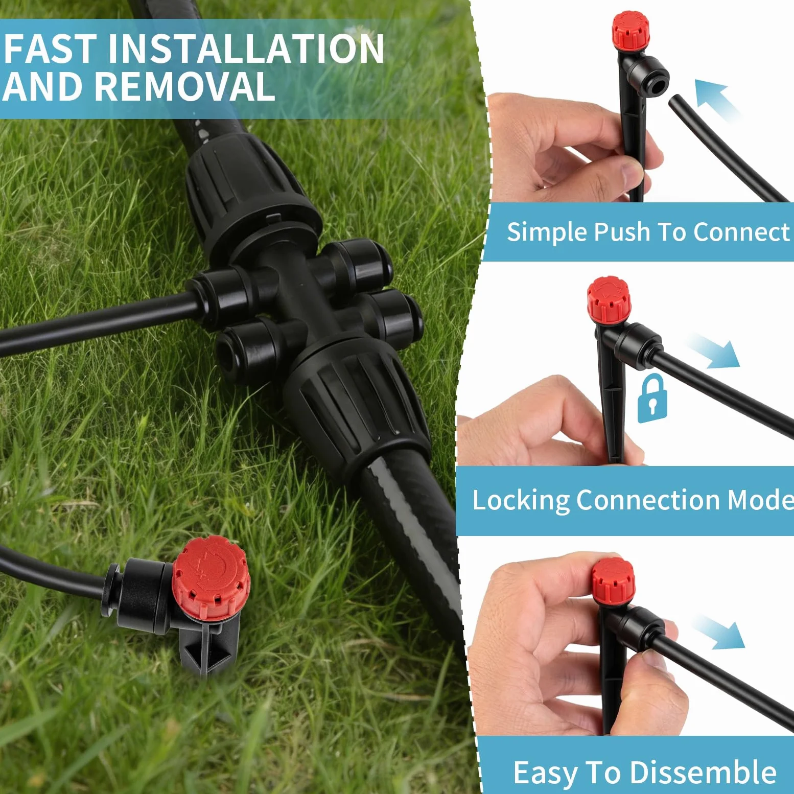 LP Système d'irrigation goutte à goutte, système de brumisation d'arrosage automatique de 60 m avec tubes de distribution de 1,27 cm et 6,35 mm – Buses et arroseurs réglables pour serre de jardin