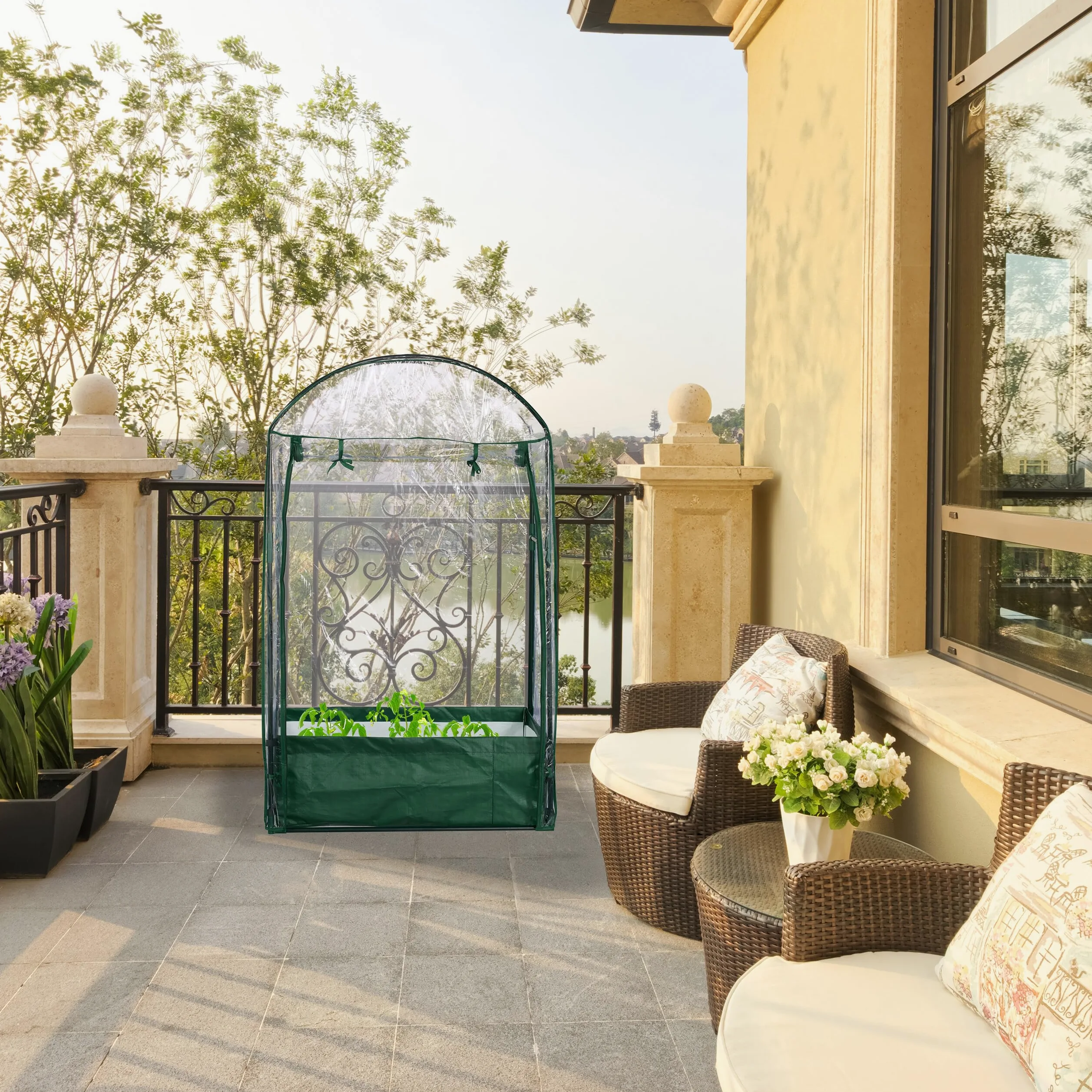 Relaxdays Serre de Balcon avec Sac de Plantation, HLP : 153 x 89 x 49 cm, Film Plastique, PVC & Acier, Transparent/Vert