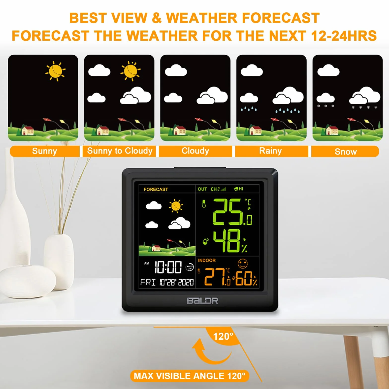 Station météo sans fil LEVIPE, thermomètre hygromètre baromètre intérieur extérieur avec capteur LED écran rétro-éclairage horloge numérique alarme snooze affichage heure date jour