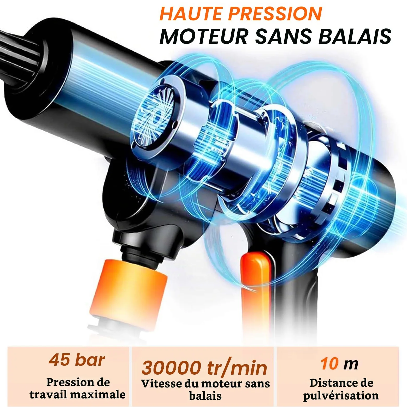 TOPALL Nettoyeur Haute Pression sans Fil,Pistolet Nettoyeur Haute Pression sur Batterie,Max 45Bar Laveur Pistolet Haute Pression avec 2 * 4000mAH Batteries|Tuyau de 8.5M|6-en-1 Buse|Rotative Buse