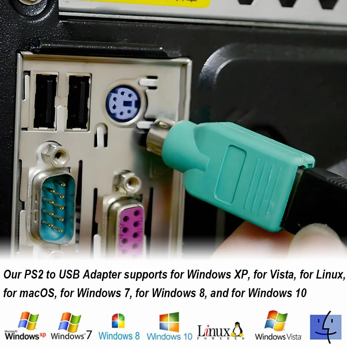 Adaptateurs PS2 vers USB Remplacement pour Souris et Clavier, Lot de 2 Convertisseurs PS2 Femelle vers USB A Mâle (Vert, Violet, Noir)