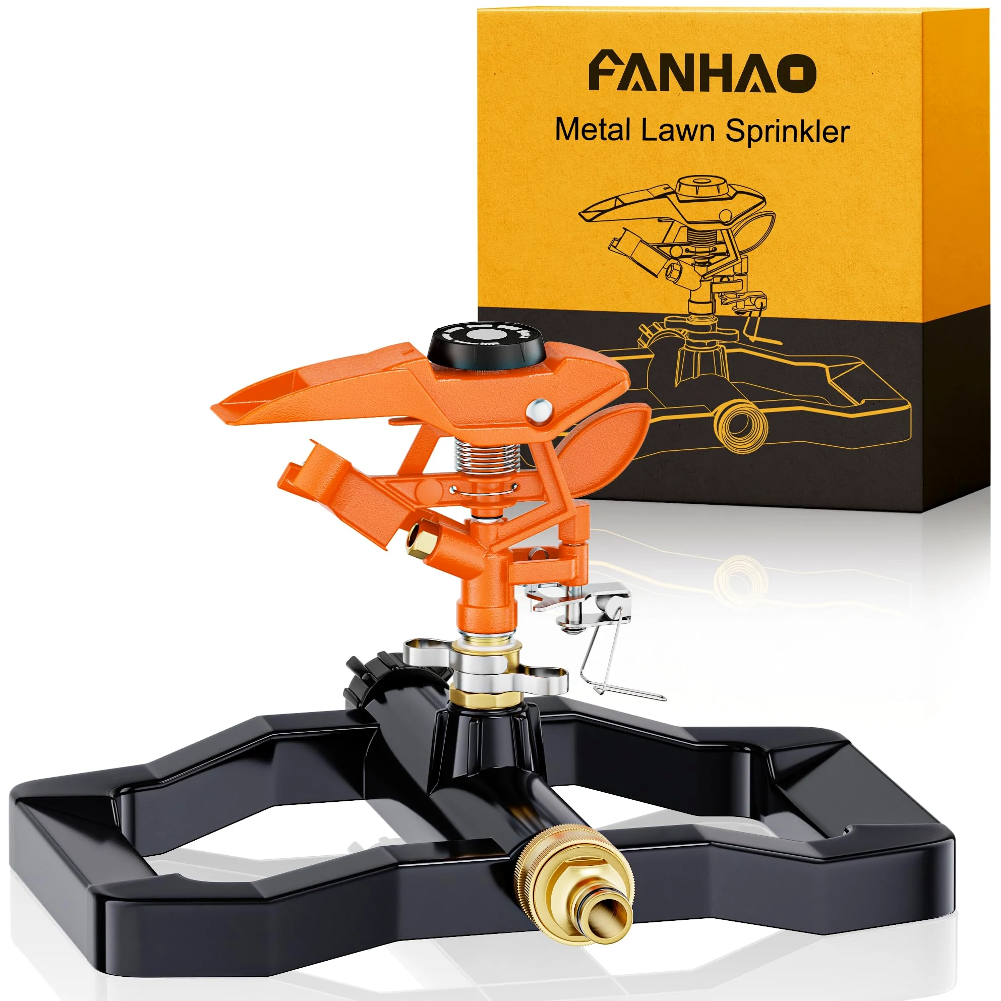FANHAO Arroseur de Jardin à Impact pulsé Haute avec Base 100% métal, arroseurs de pelouse rotatifs à 360 degrés, pour l’arrosage Automatique du Jardin et de la pelouse. Couverture Jusqu’à 540 m²