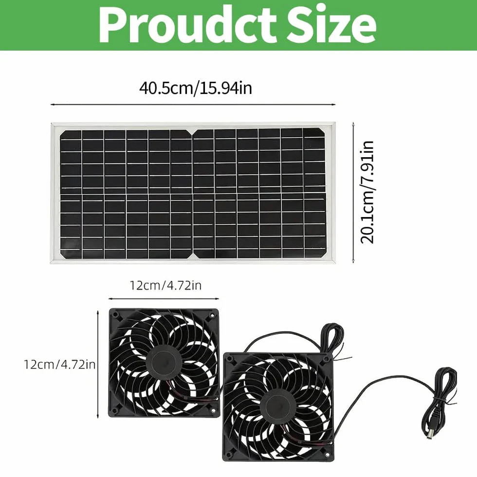 Ventilateur Solaire 16W, Ventilateur d'Échappement avec 2 Ventilateurs CC, Kit Panneau Solaire Étanche