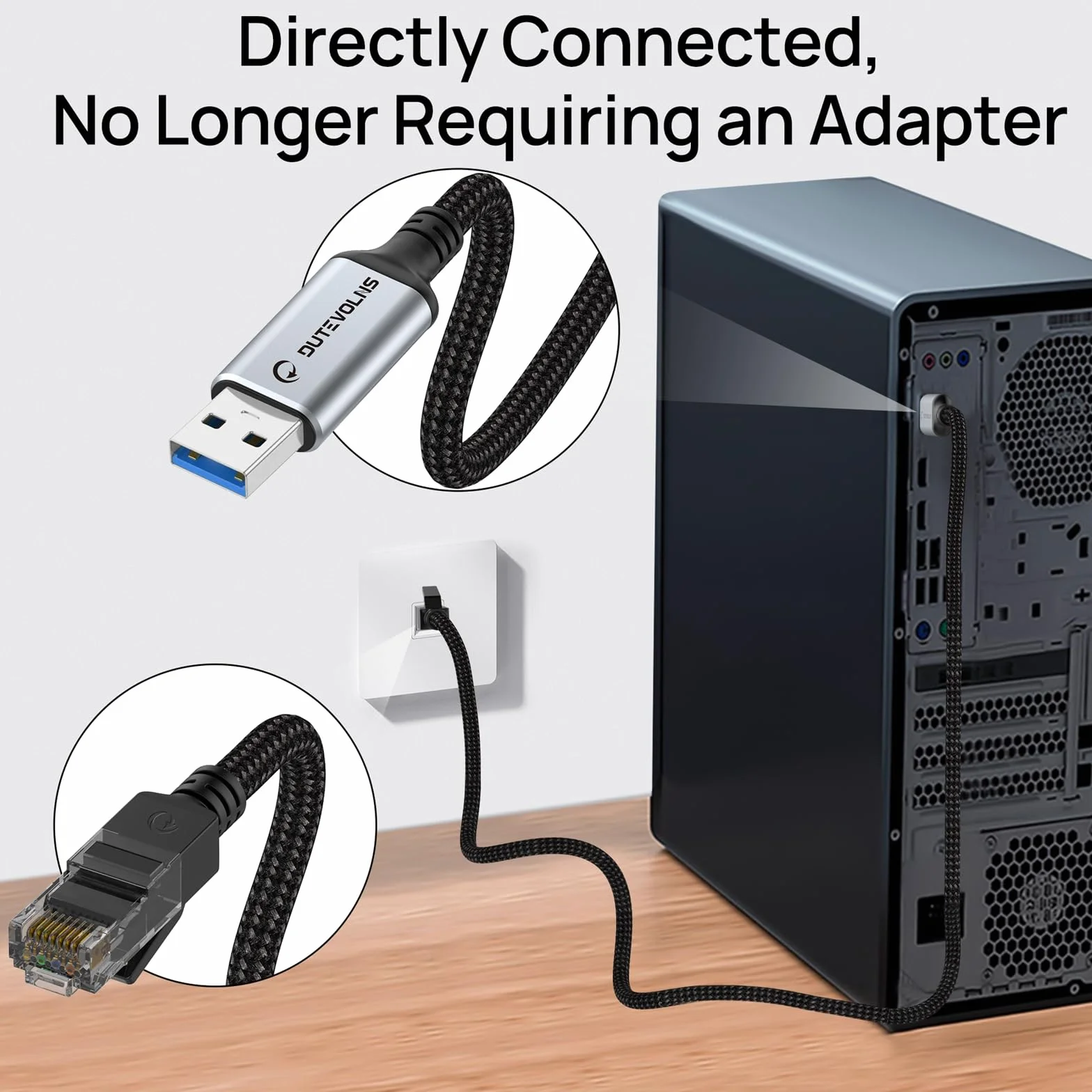 Câble USB vers Ethernet 5m USB-A 3.0 Mâle RJ45 Mâle Nylon 1 Gbit Transfert Données Gigabit