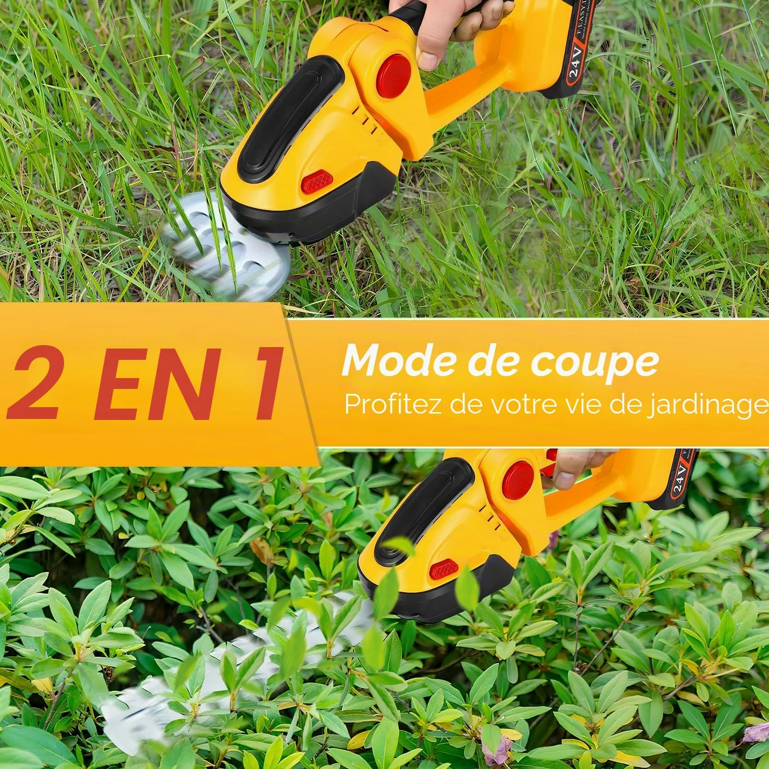 Taille Haie Electrique, 2 en 1 Taille-Herbes sans Fil,1500 TR/Min, Coupe Bordure sans Fil avec 2 Batterie 1500 Mah & 2 Lames, Outils de Jardin Motorisés pour Coupe, Elagage