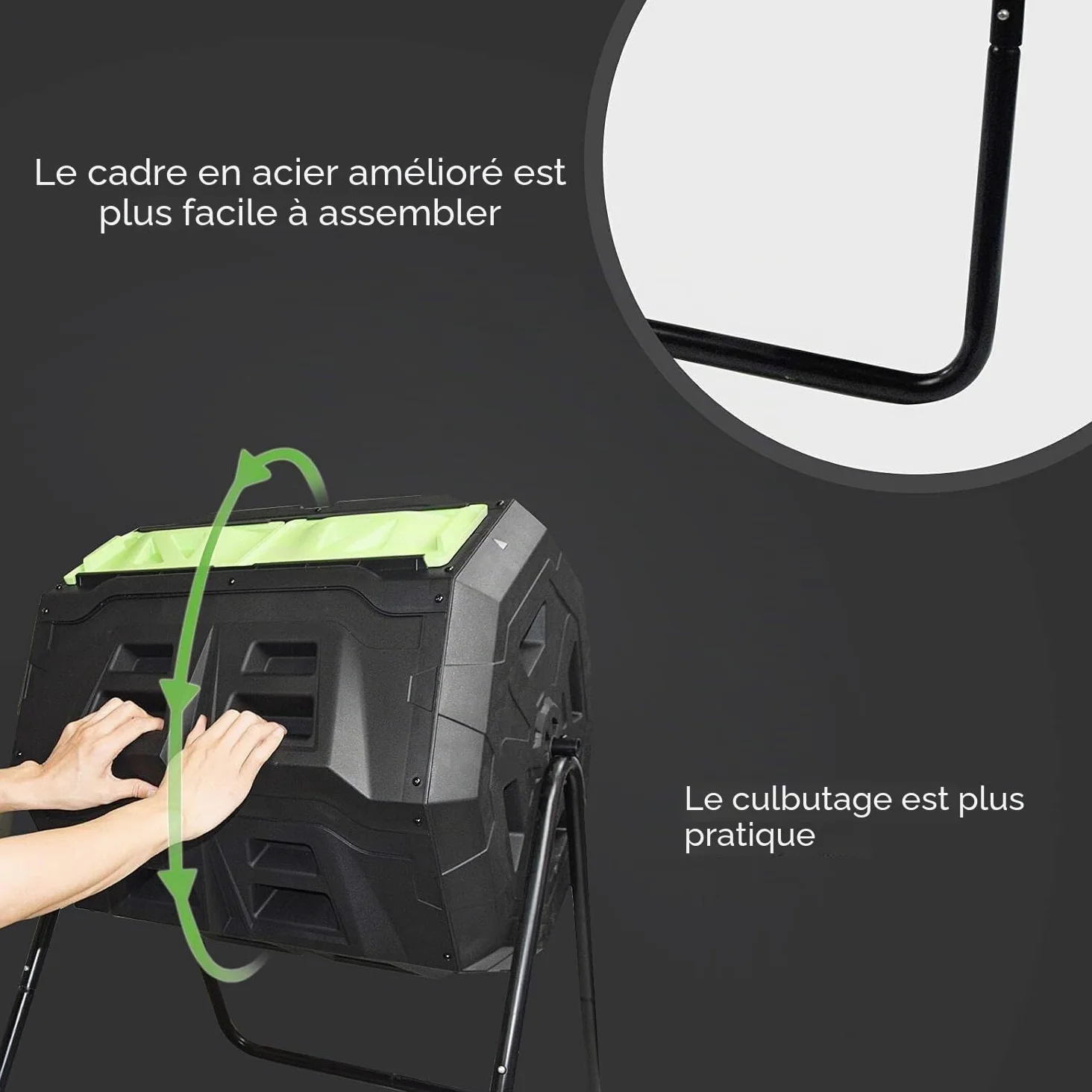 Composteur amélioré de 160 l avec thermomètre à compost – Bac à compost de jardin à double chambre (vert)