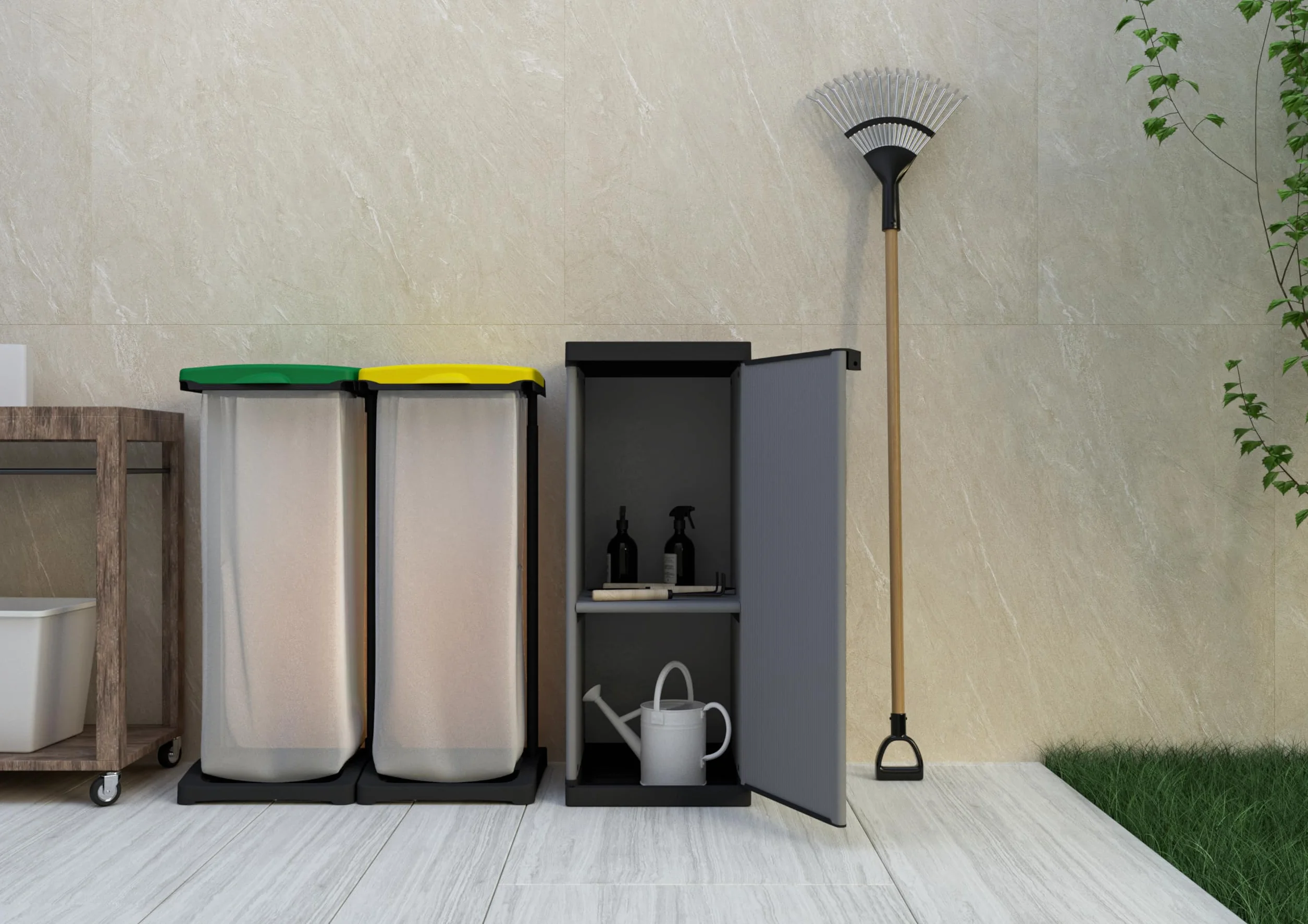 Adventa Armoire résine PVC PP 1 porte 1 étagère 34x40x85 cm Gris Noir 4 unités
