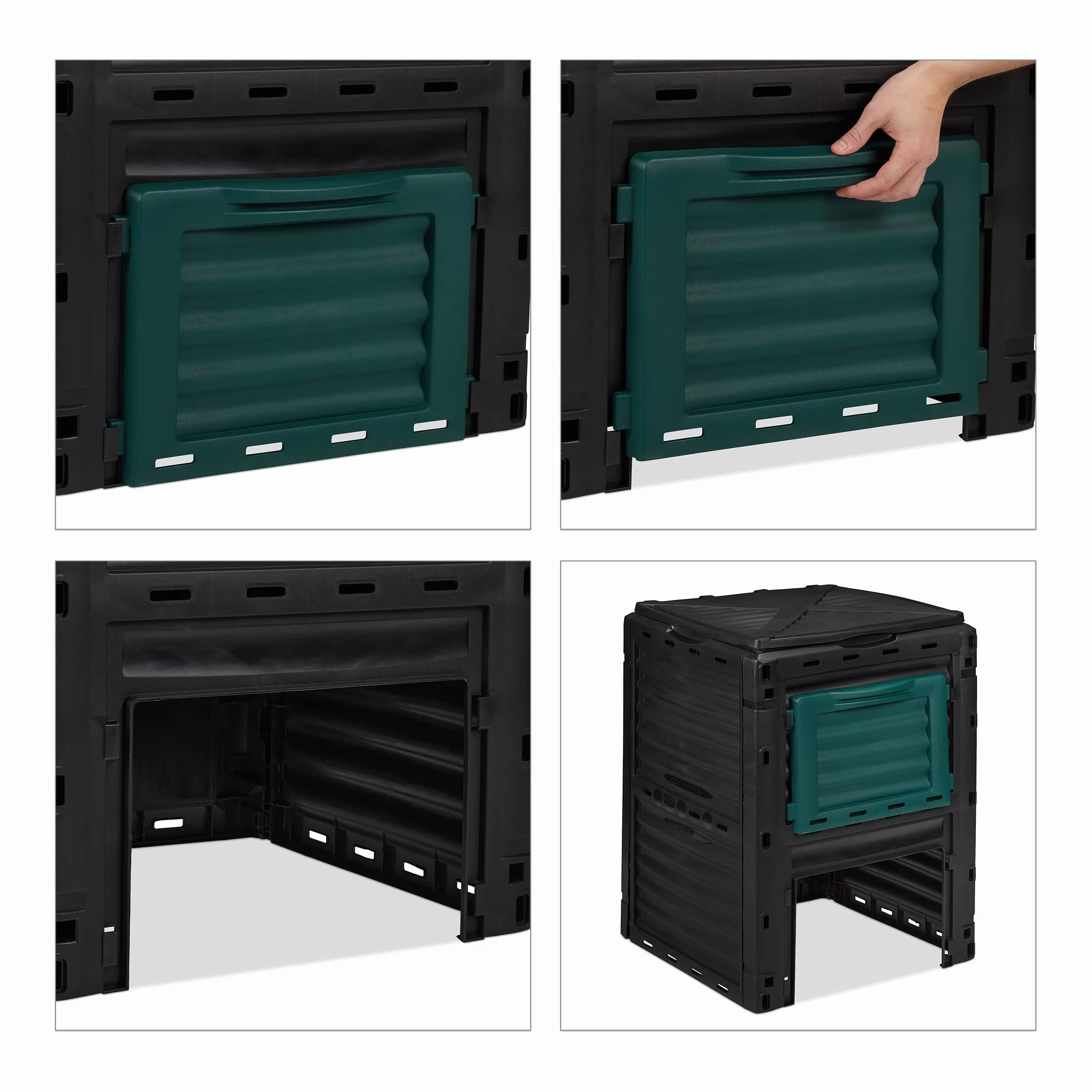 Relaxdays Composteur de Jardin, 230L, Plastique, activateur de Compost déchets Cuisine et Jardin, HLP: 80x60x57 cm, Noir
