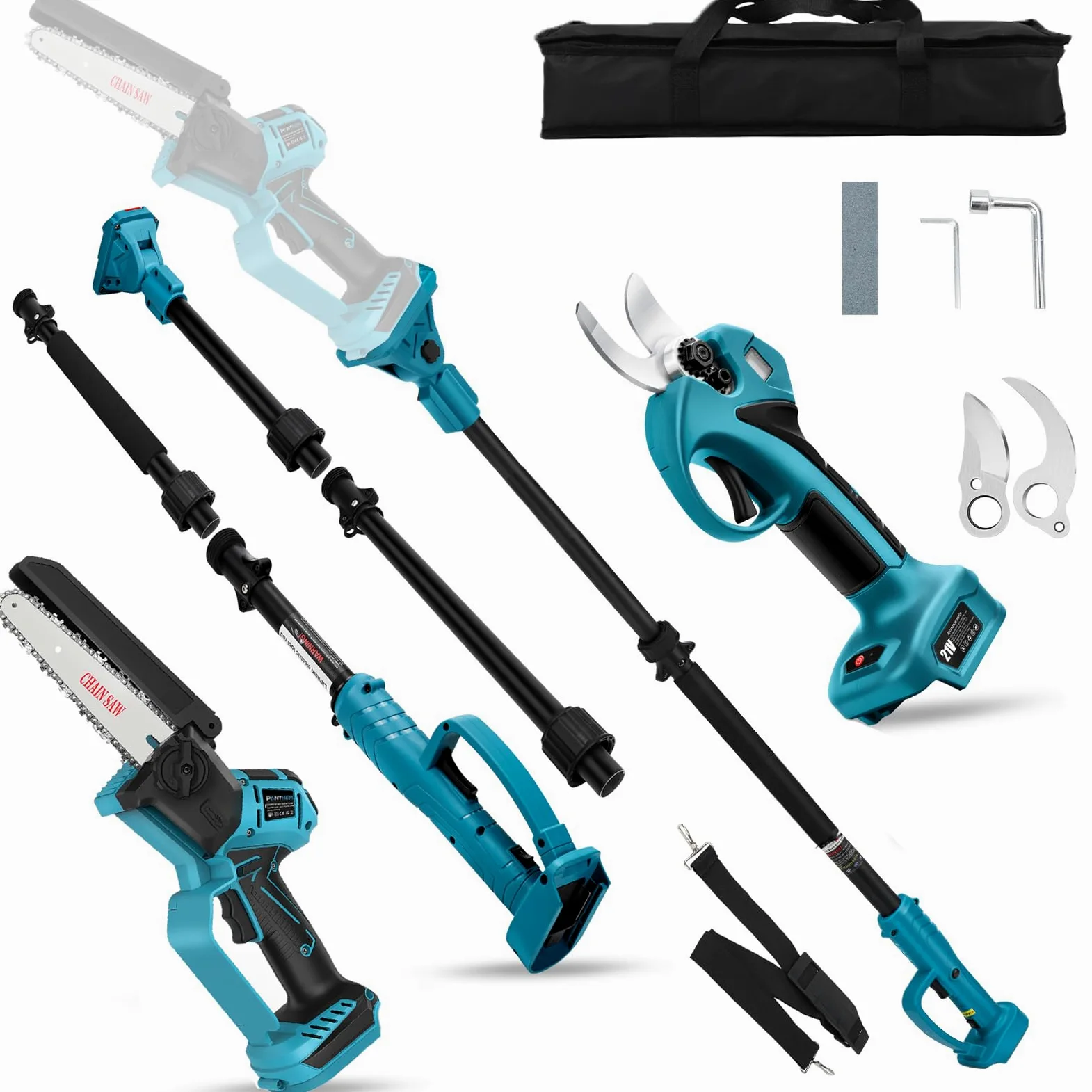 4 en1 Perche Élagueuse Tronçonneuse Télescopique Compatible avec Makita 18V | sans batteries 6 Pouces perche élagueuse sans Fil, Sécateur électrique vec Perche Secateur à Batterie Professionnel