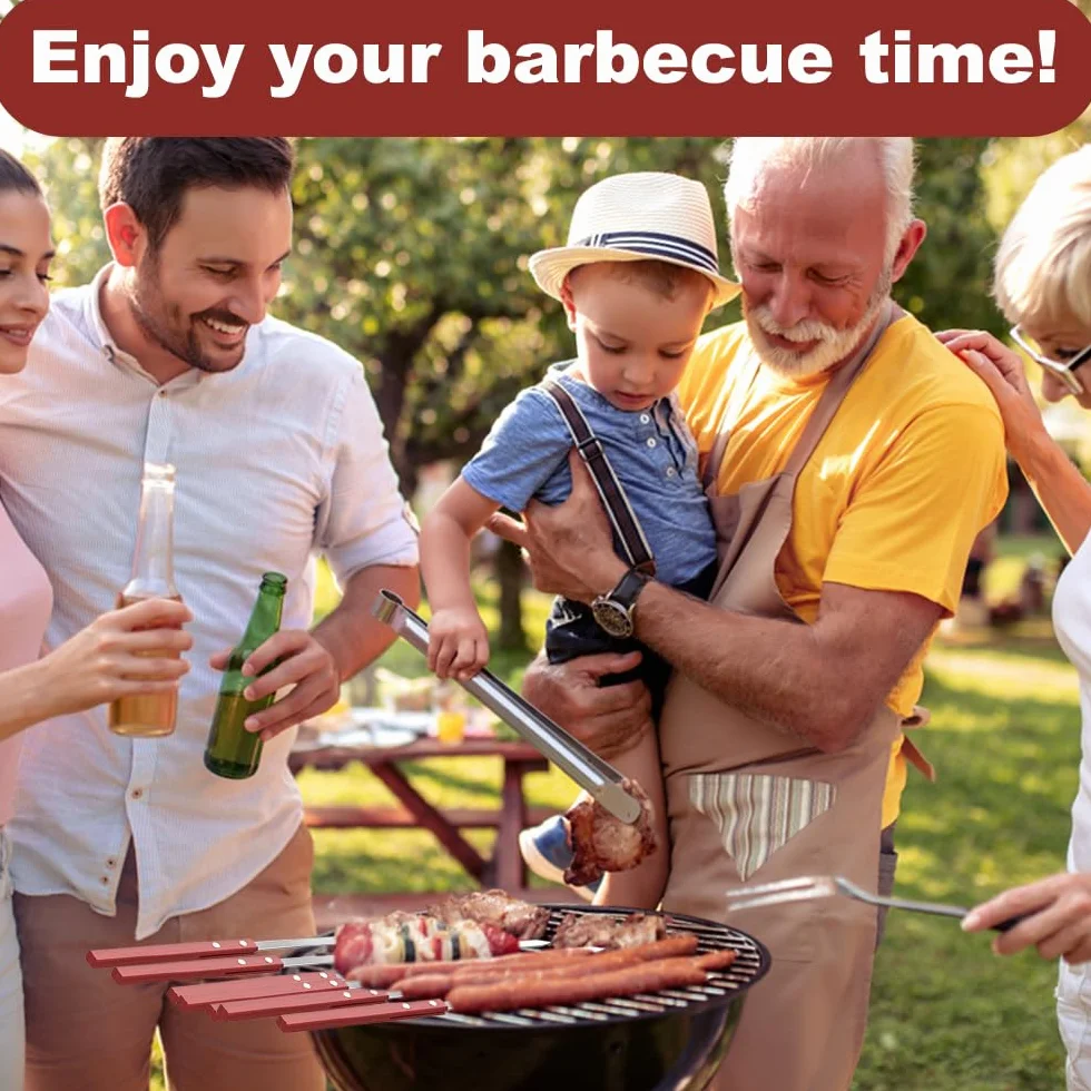 Brochette Inox 35cm Pic à Brochette avec Manche en Bois Réutilisable Résistante à la Chaleur Barbecue 10 Pièces