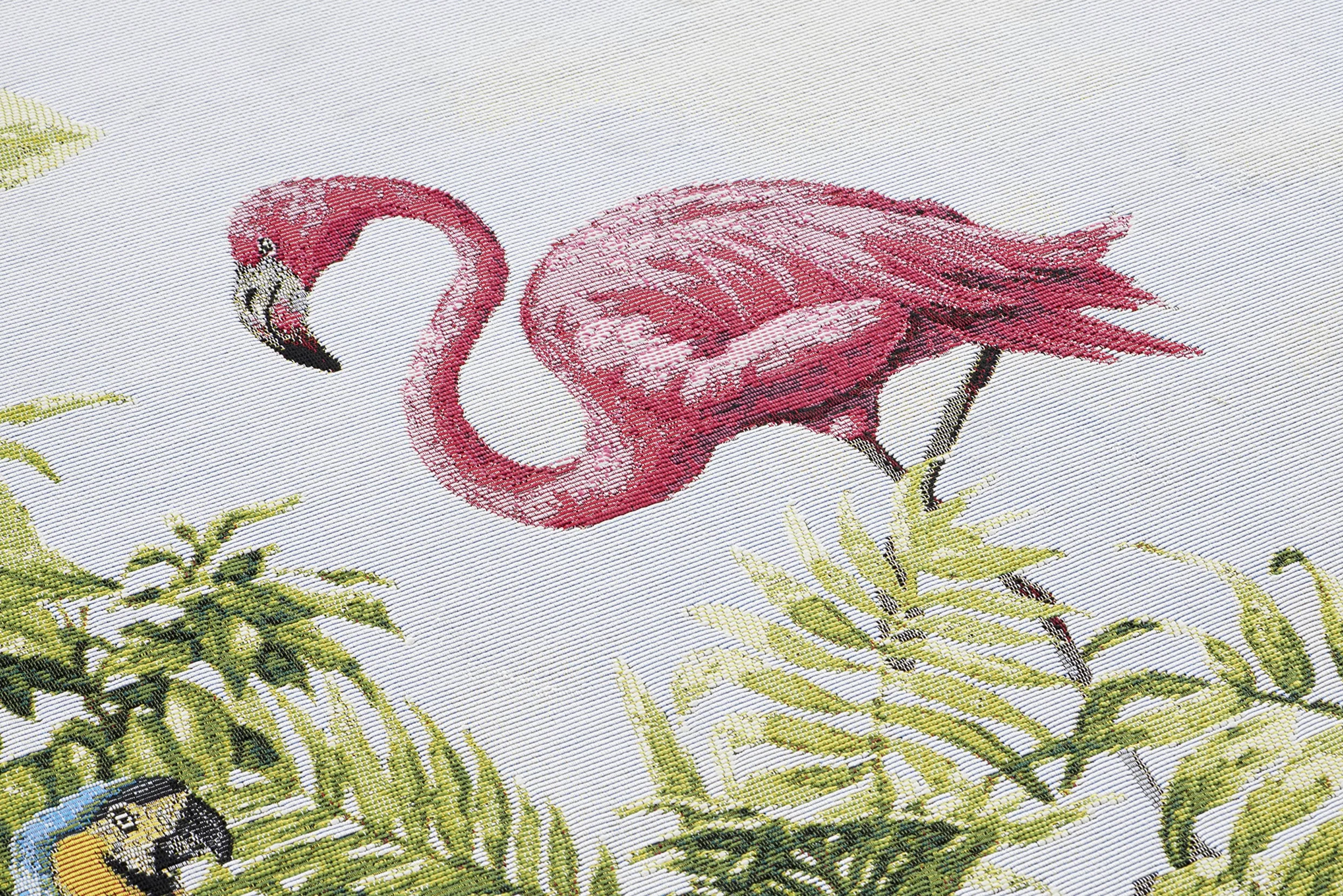 HANSE Home Tropical Birds Tapis d'intérieur et d'extérieur - Tissu Plat - Design Flamant Rose - Résistant aux intempéries et aux UV - pour Balcon, terrasse, Jardin, Salon - Coloré, 120 x 180 cm