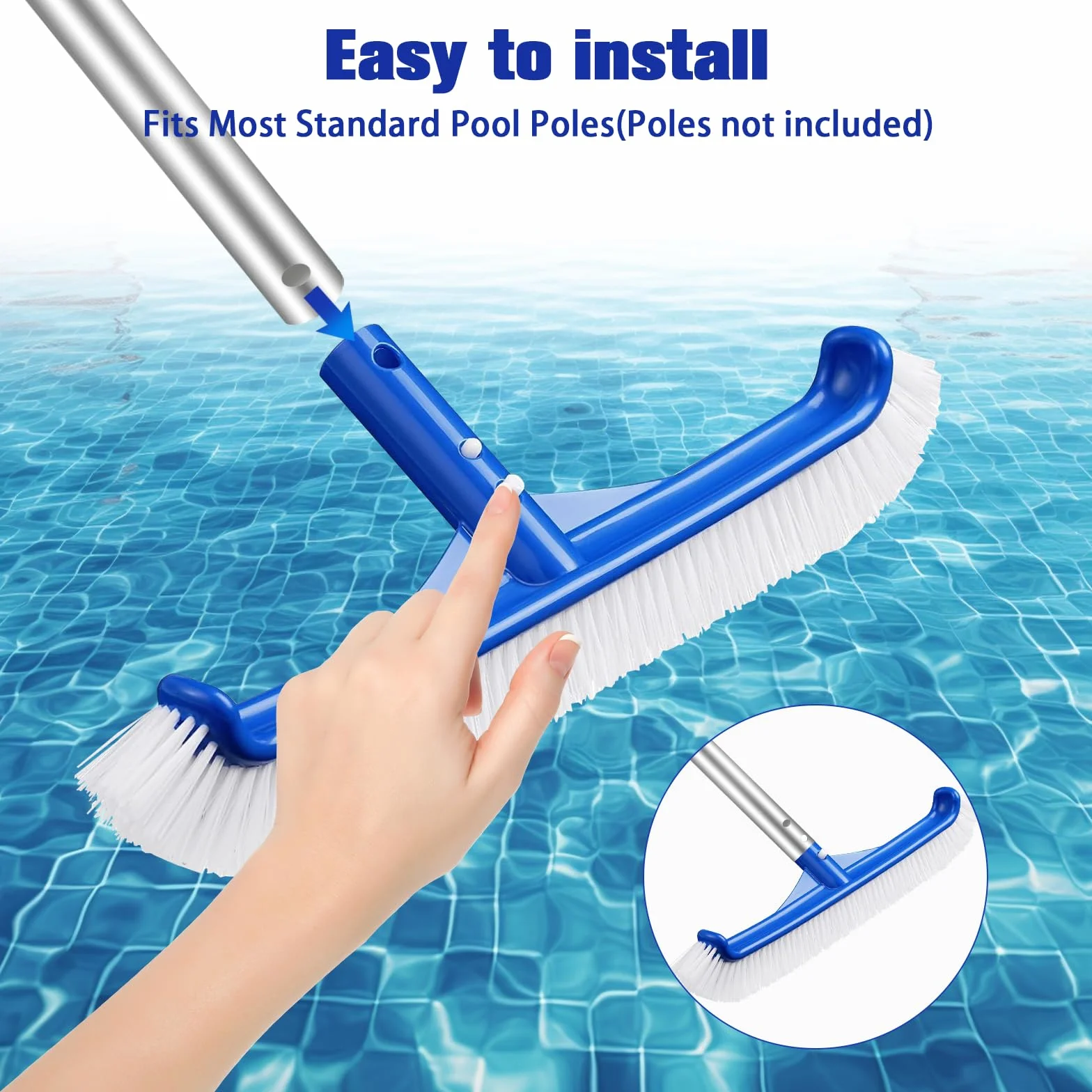 Brosse de Piscine 43cm Tête de Brosse Nettoyage Poils Nylon Extrémité Courbée