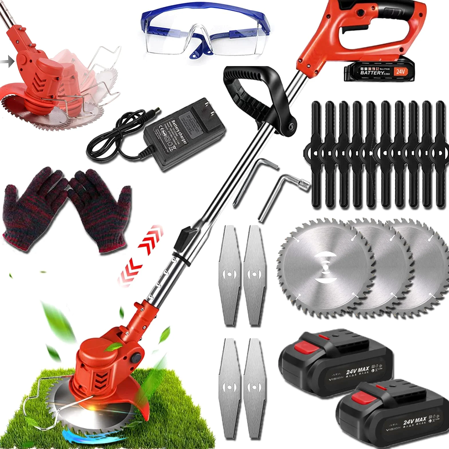 Coupe Bordure sans Fil avec Batterie Amovibles Bordure Puissante Taille Haie avec 3 Types Lames MéTalliques pour La Coupe De Jardin