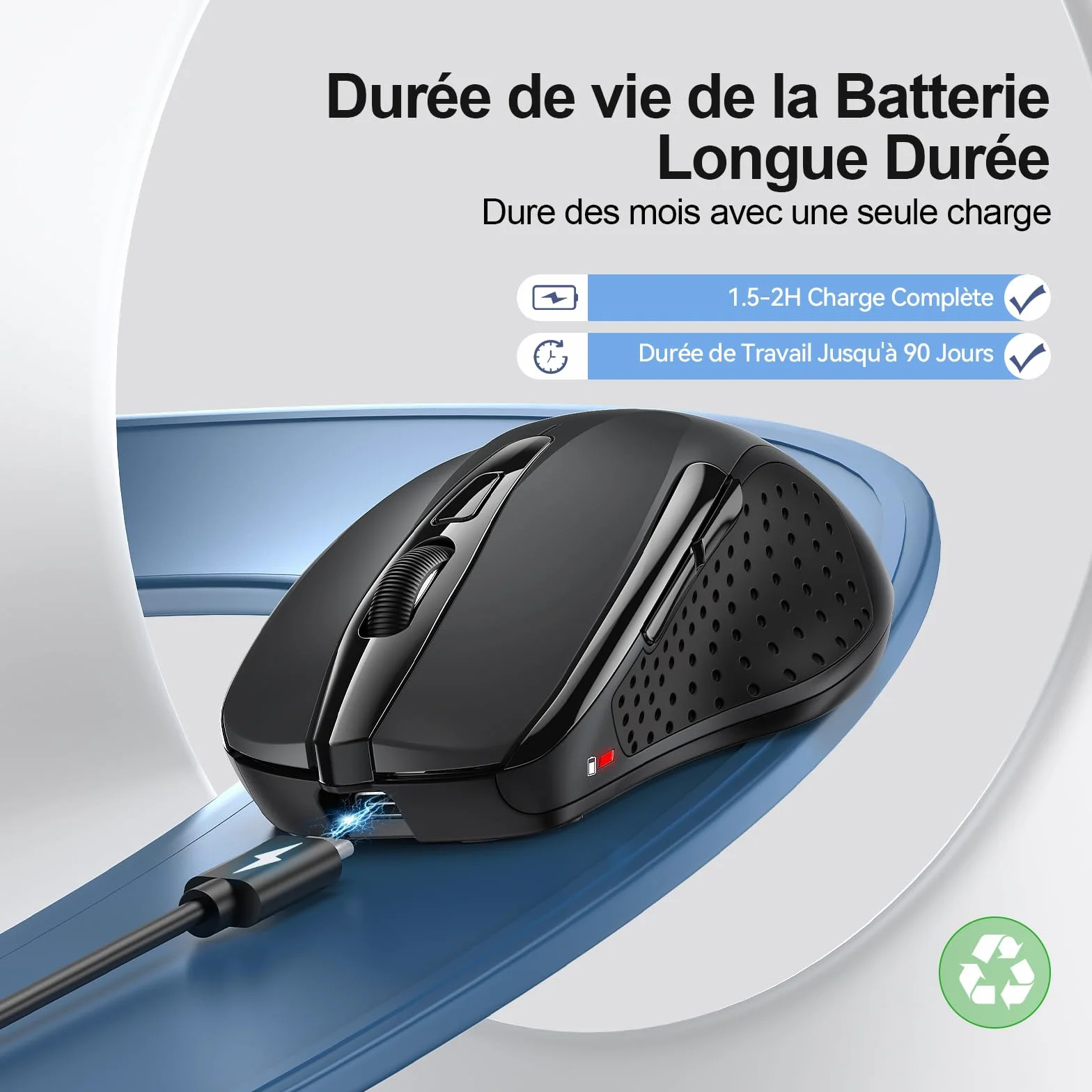 TECKNET Souris Bluetooth sans Fil Rechargeable Silencieuse 3 Modes 4800 DPI Ergonomique Noir