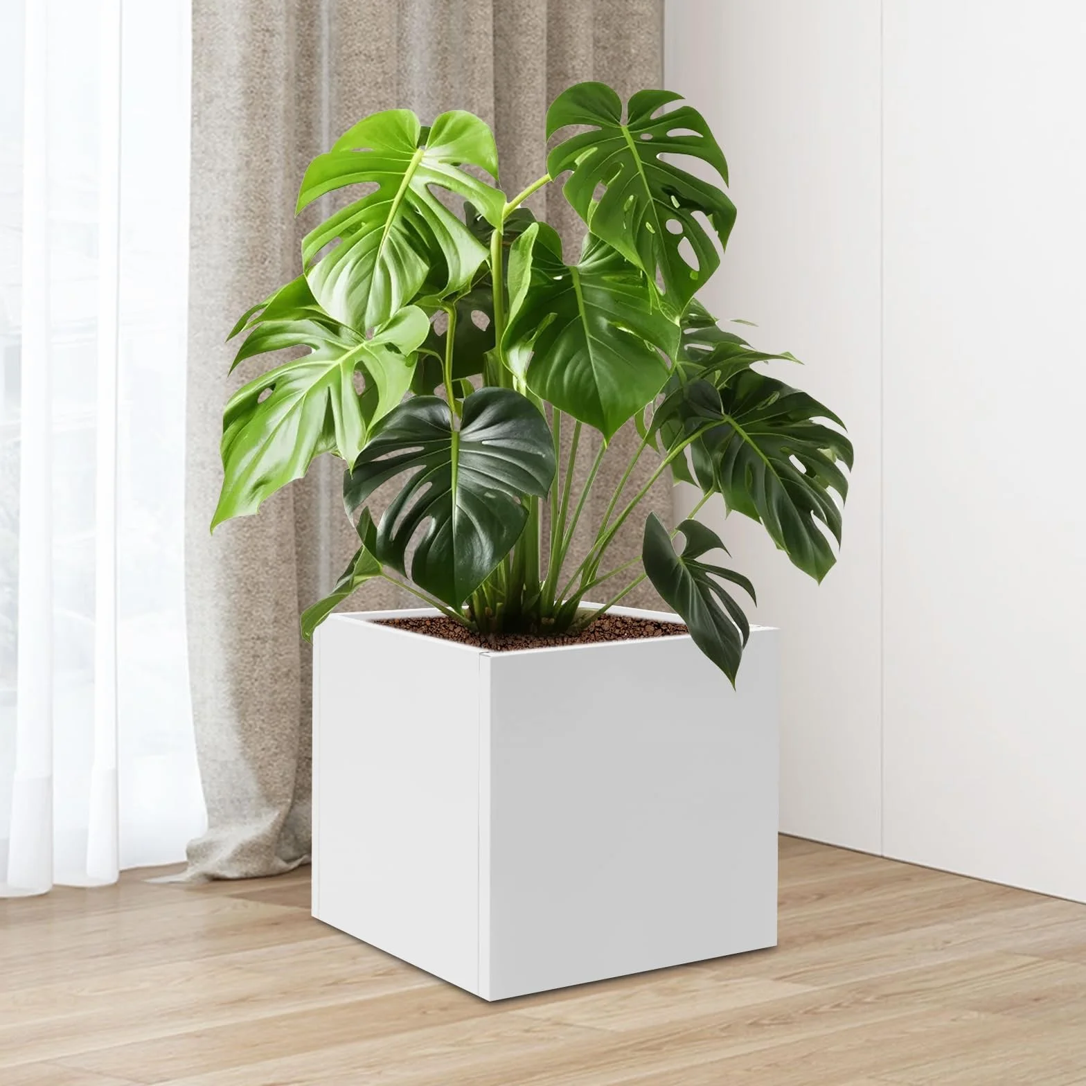 Jardinière Carrée 60x60x60cm Acier Pot à Plantes Cubique Extérieur Blanc