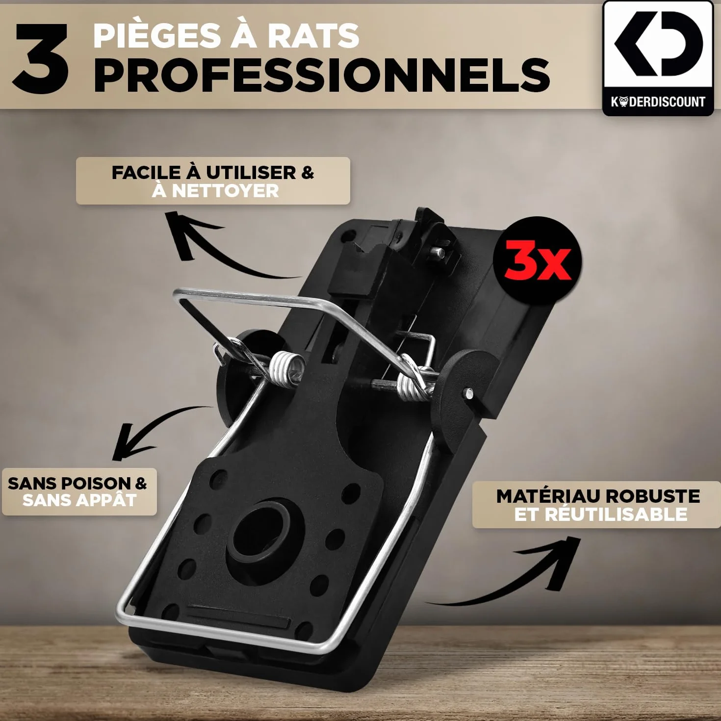 Piège à rats professionnel sans poison 3 pièces réutilisable efficace