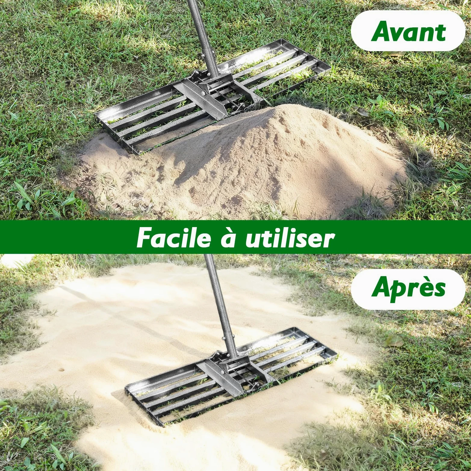 Rateau Nivellement pour Gazon, 76x25 cm, Manche Réglable de 185 cm | Niveleur Gazon Lourd et Ergonomique, pour Niveler Sol, Sable et Terreau, Idéal pour Jardin, Pelouse et Terrains de Golf