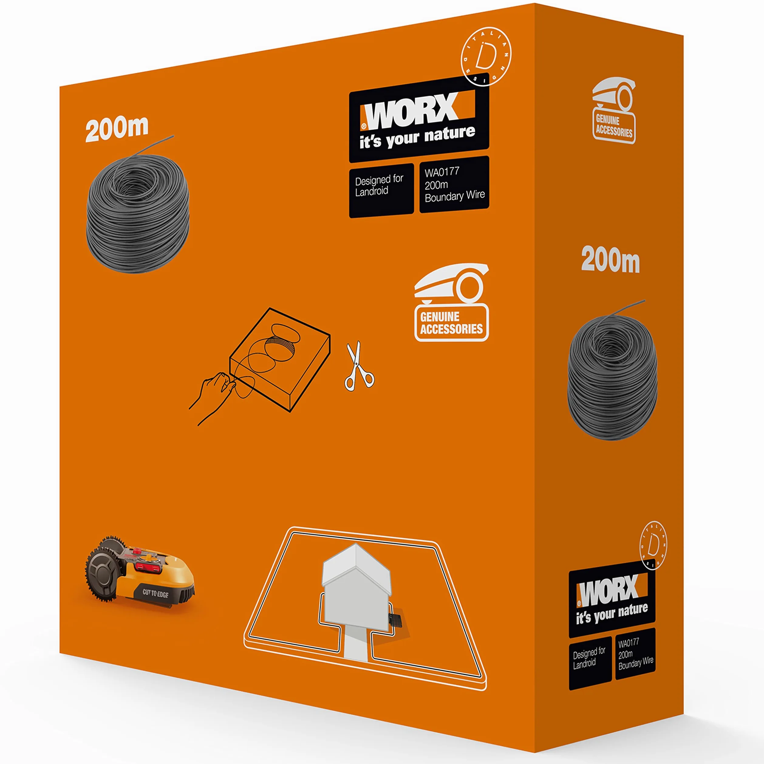WORX - Bobine de câble périphérique - 200 mètres - WA0177 & Lot De 100 Piquets De Fixation Pour Cbles Périphériques - WA0179 - Accessoires Pour Tondeuses Robots WORX LANDROID