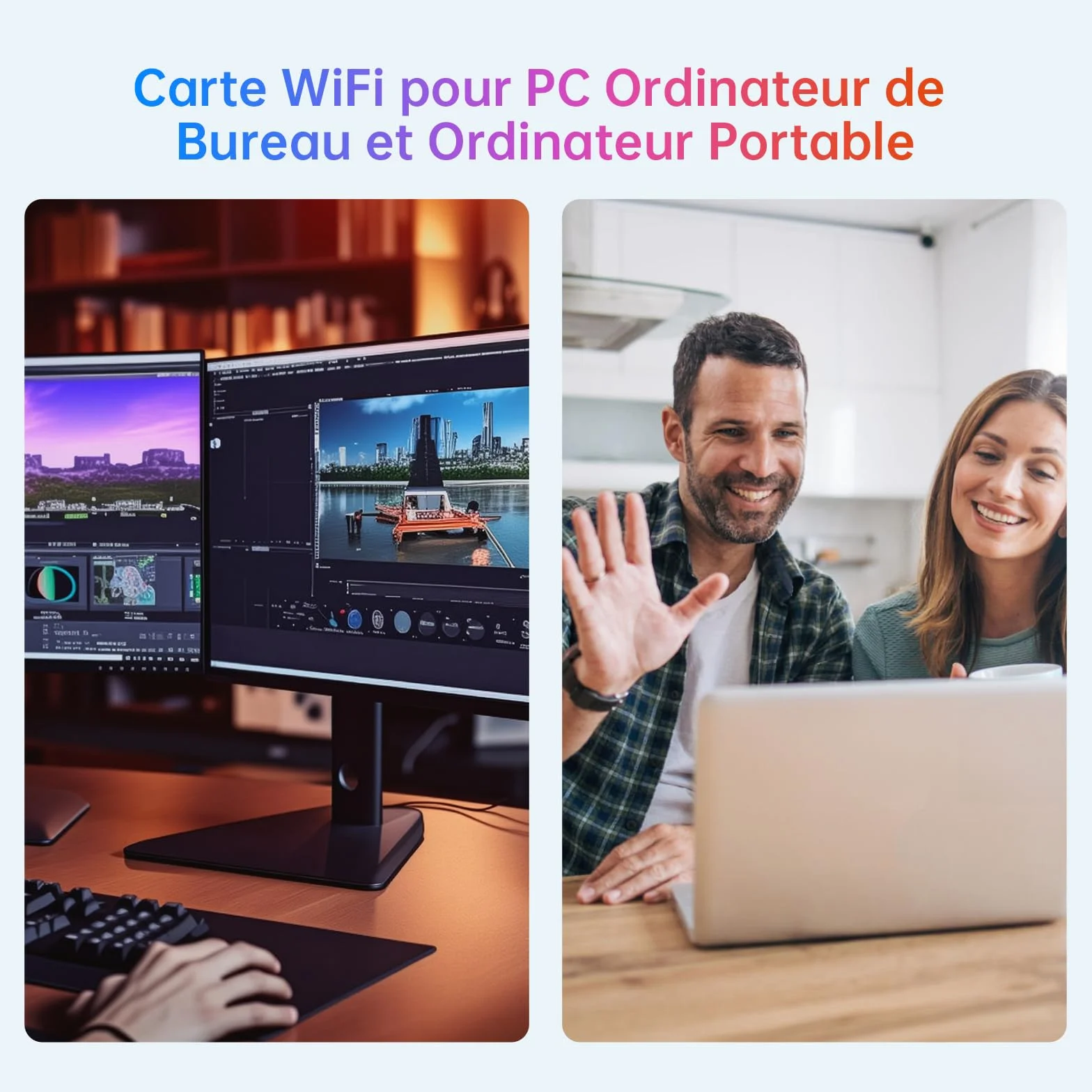 Clé WiFi 6 5400Mbps Tri-Bande 6GHz 5GHz 2,4GHz 2×6dBi Antenne USB 3.0 Dongle PC Windows 11/10 WPA3