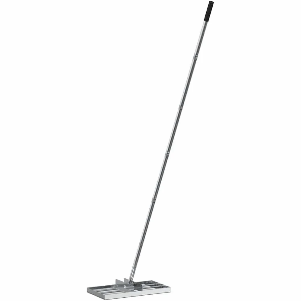 Râteau de jardin argenté 45 x 25 x 200 cm en acier inoxydable pour pelouse, jardin, terrain de golf, terre, sable