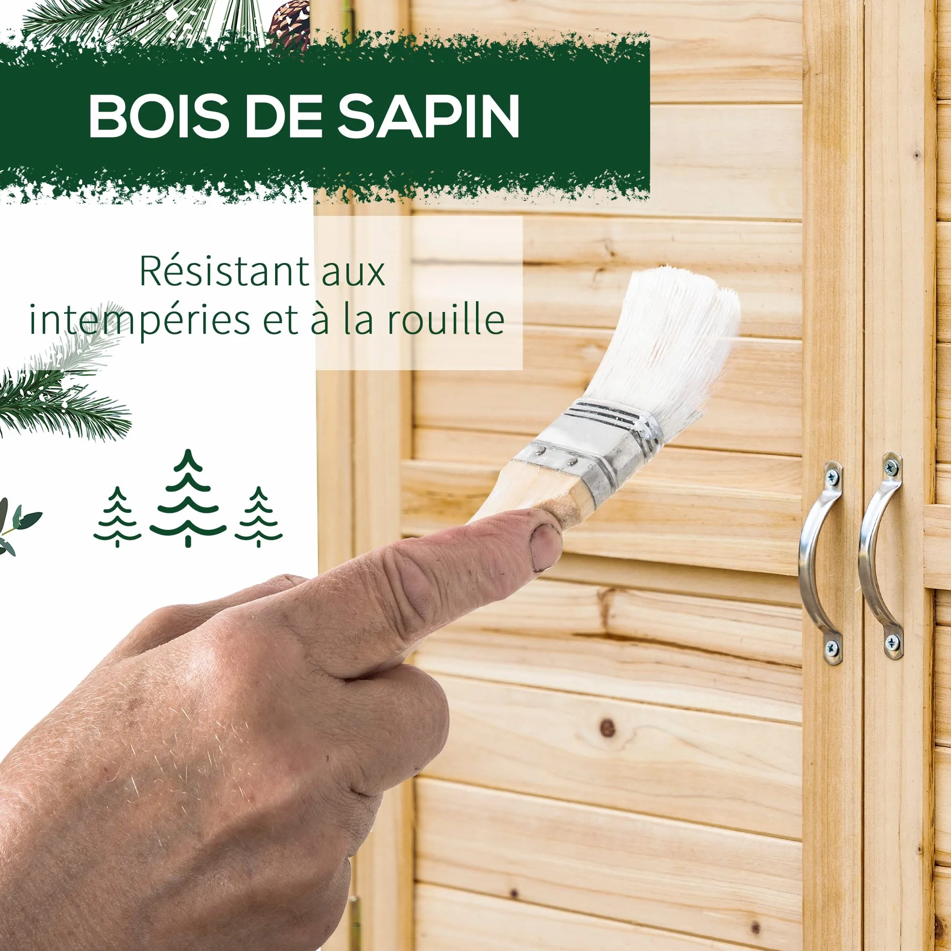 Outsunny Armoire de Jardin en Bois Massif Sapin 83x40x92 cm Double Porte