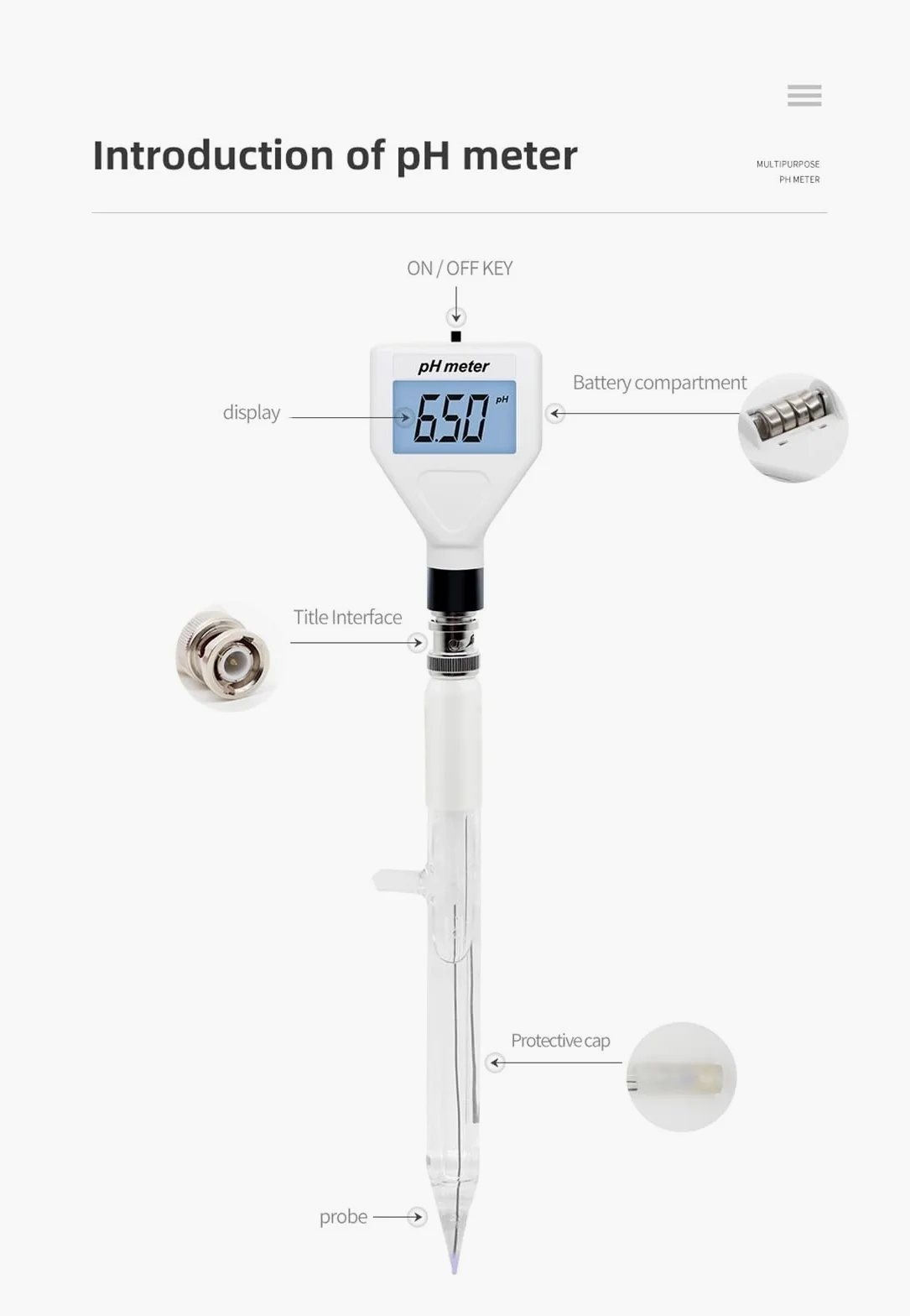 PH-98211 Testeur de pH numérique Multifonction, testeur d'acidité, du Sol avec rétroéclaira Blanc for froma, Viande et Jardinage, Agriculture