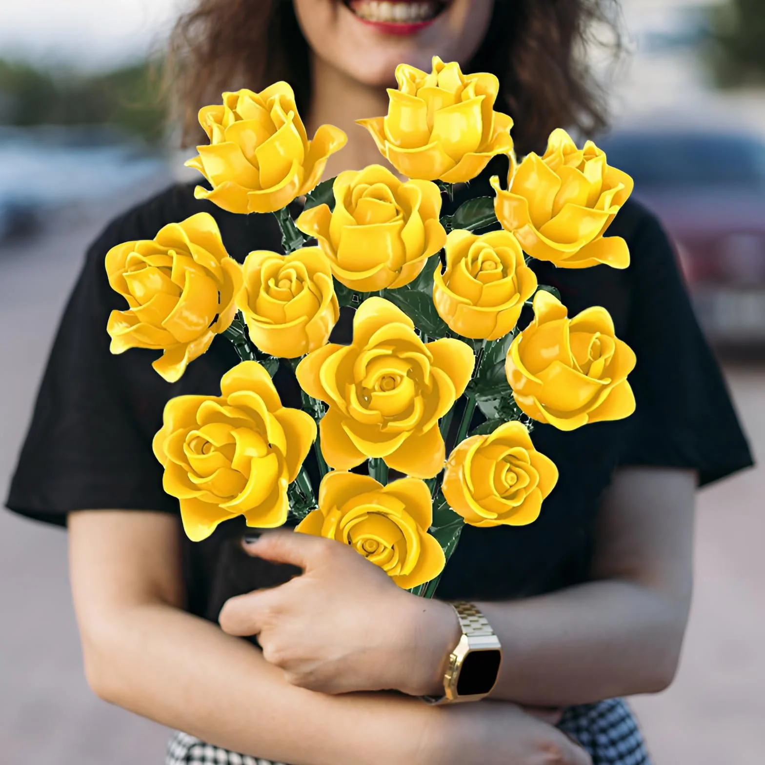 Bouquet de roses jaunes Kit de construction Collection botanique 585 pièces