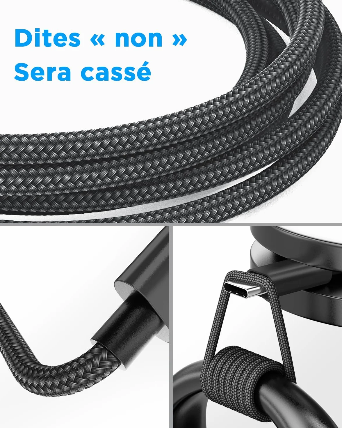 Aioneus Câble USB C Lot de 2 2M+1M Charge Rapide 3A Tressé Type C pour Samsung Galaxy S21 S22 S23 S24 S8 A21s A34 A53 iPhone 15 16 Google Pixel Xiaomi