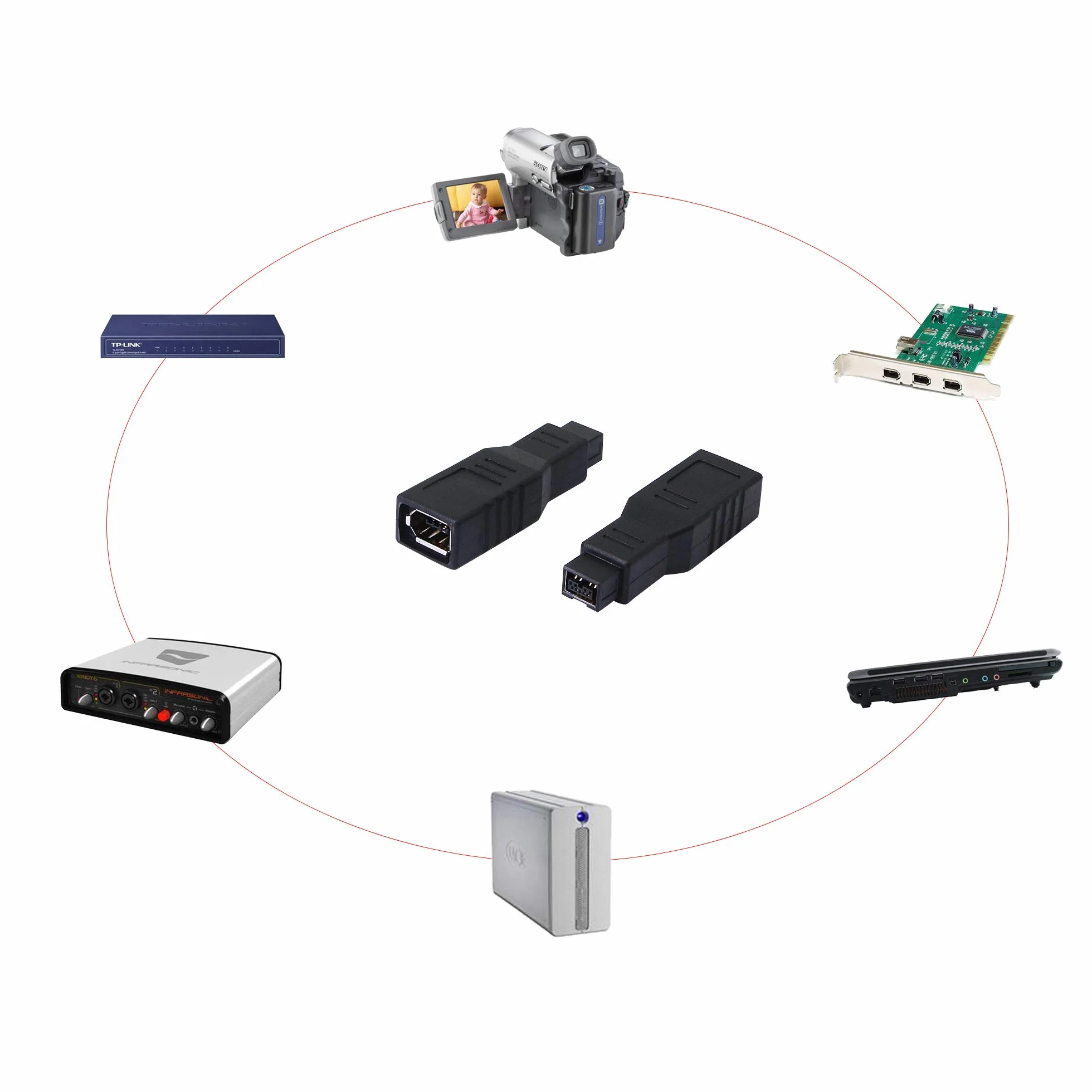 Lot de 2 adaptateurs IEEE1394 FireWire 400 vers FW 800 6 broches femelle à 9 broches mâle