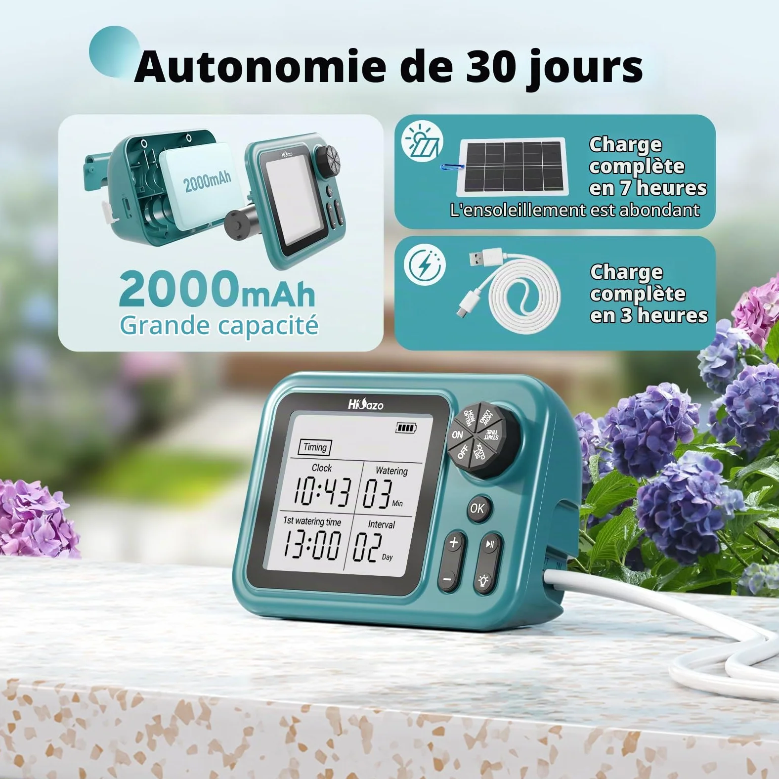 Kit d'Arrosage Goutte à Goutte Automatique Solaire, Programmateur Large Écran 3,5", Irrigation Racinaire Précise pour Jusqu’à 15 Plantes, Pompe 800 ml/min pour balcon et jardin