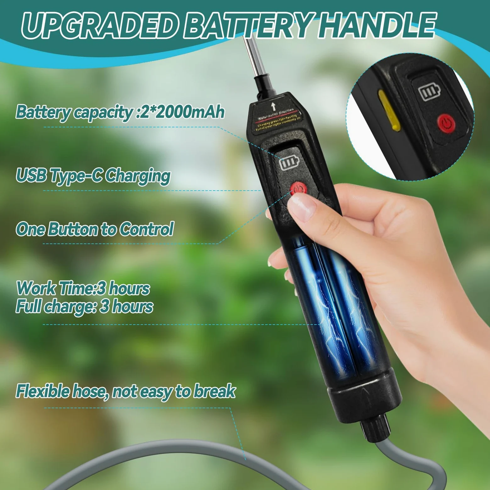 Pulvérisateur de jardin électrique à piles 10 L avec poignée rechargeable USB 4000 mAh avec 4 buses