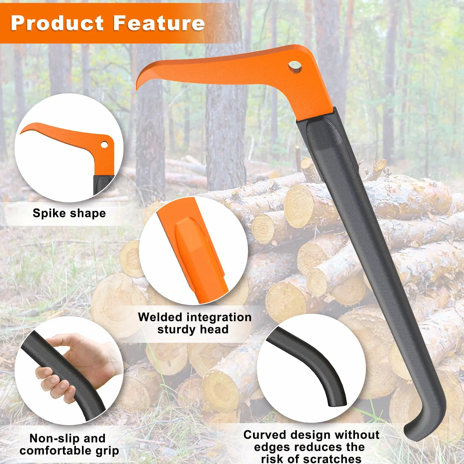 Dolibest Pickaroon Outil de bûche de 71,1 cm en acier robuste – Poignée confortable pour fendre du bois, aménagement paysager et camping, outil de foresterie et de bois de chauffage, aménagement