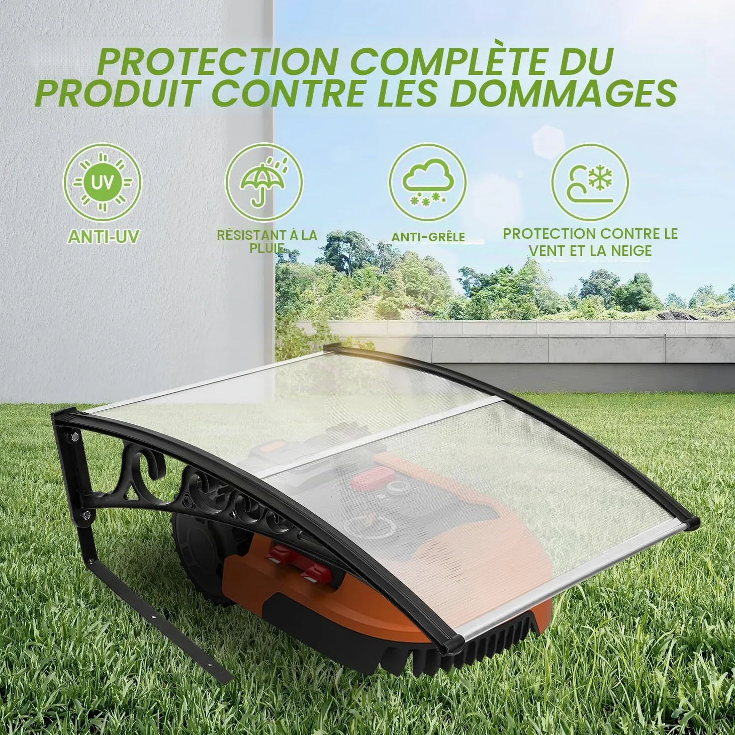 Daromigo Robot tondeuse garage toit abri de voiture pour tondeuse à gazon robot robot 106 x 87 x 50 cm en polycarbonate pour tondeuse robot tondeuse automower protection contre la pluie