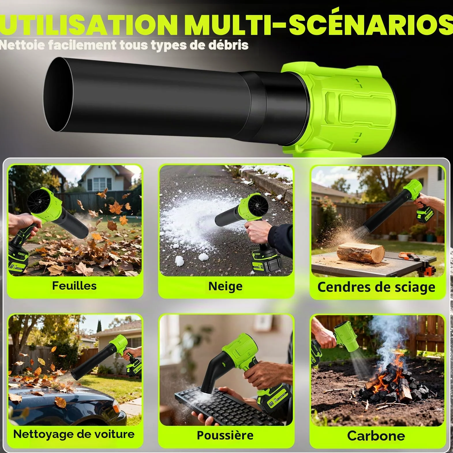 Souffleur de Feuilles sans Fil avec 2 Batteries 4,0 Ah et Chargeur | Souffleur Feuille pour Jardin, Terrasse, Voiture, Feuilles, Poussières, Neige, 800000 TR/Min, Vitesse d'air 65 m/s