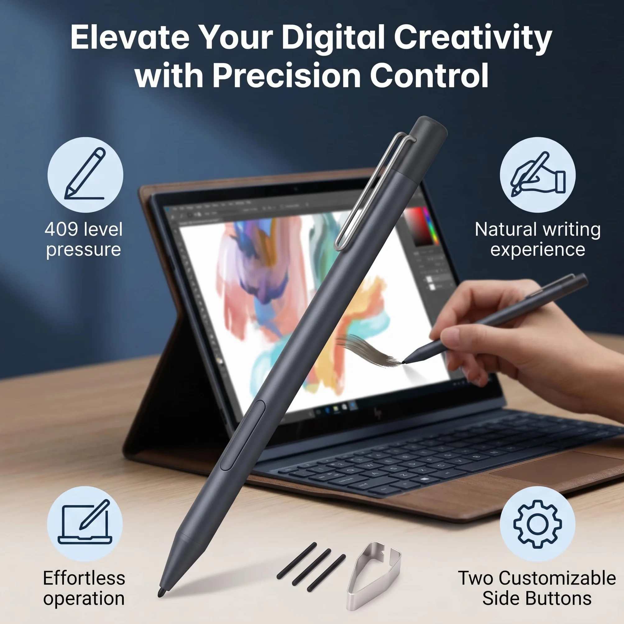 Stylo Tactile Actif 4096 Niveaux Pression Stylet Alliage Aluminium Dessin Professionnel Tablette