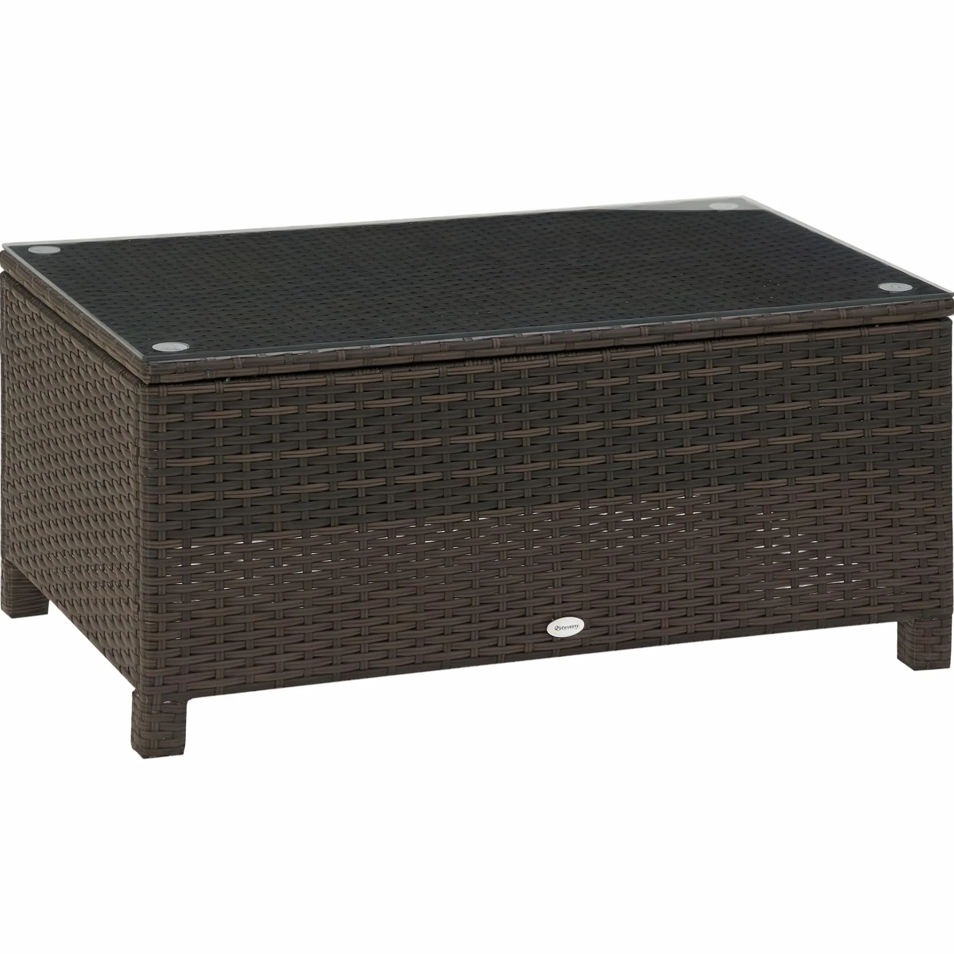 Table Basse de Jardin Outsunny Verre trempé 5 mm rotin tressé 85 x 50 x 39cm 50 kg Marron
