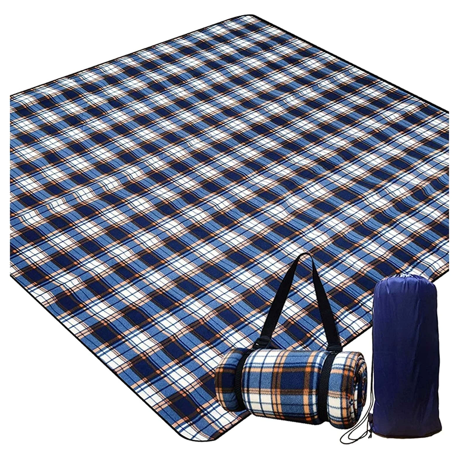Couverture Pique Niques Imperméable, Portable Tapis Pique Niques, Nappe Picnic Natte de Plage pour Jardin Camping Extérieur (Color : Blue Grid, Size : 150x200cm)