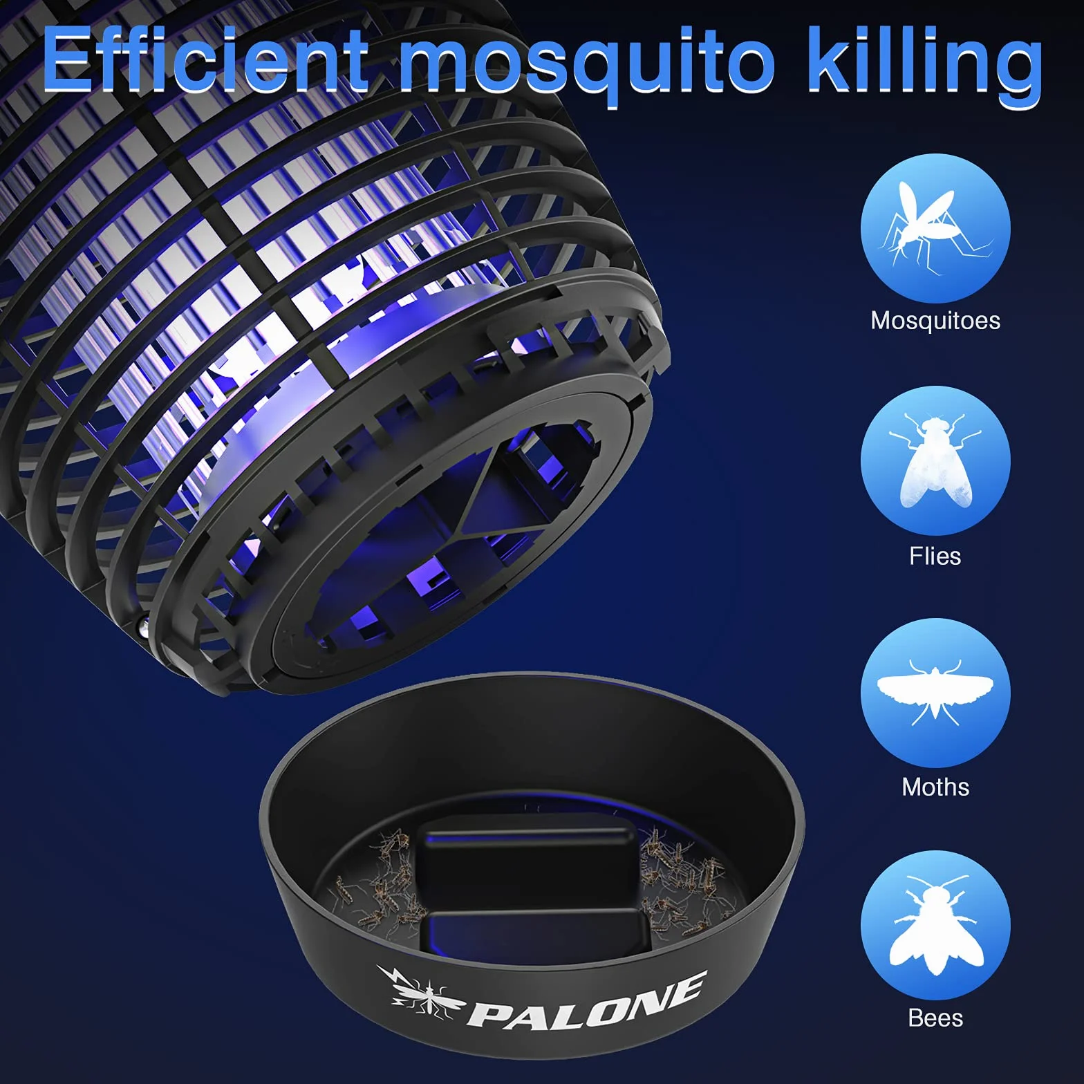 Palone Lampe Anti Moustique 4500V 20W UV Tueur d'Insectes Électrique Portée 100m² Intérieur Extérieur