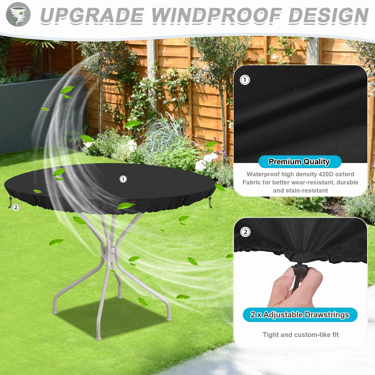 Housse de Protection Table Basse de Jardin Impermeable Anti-UV Tissu Oxford 420D Ø102x10cm