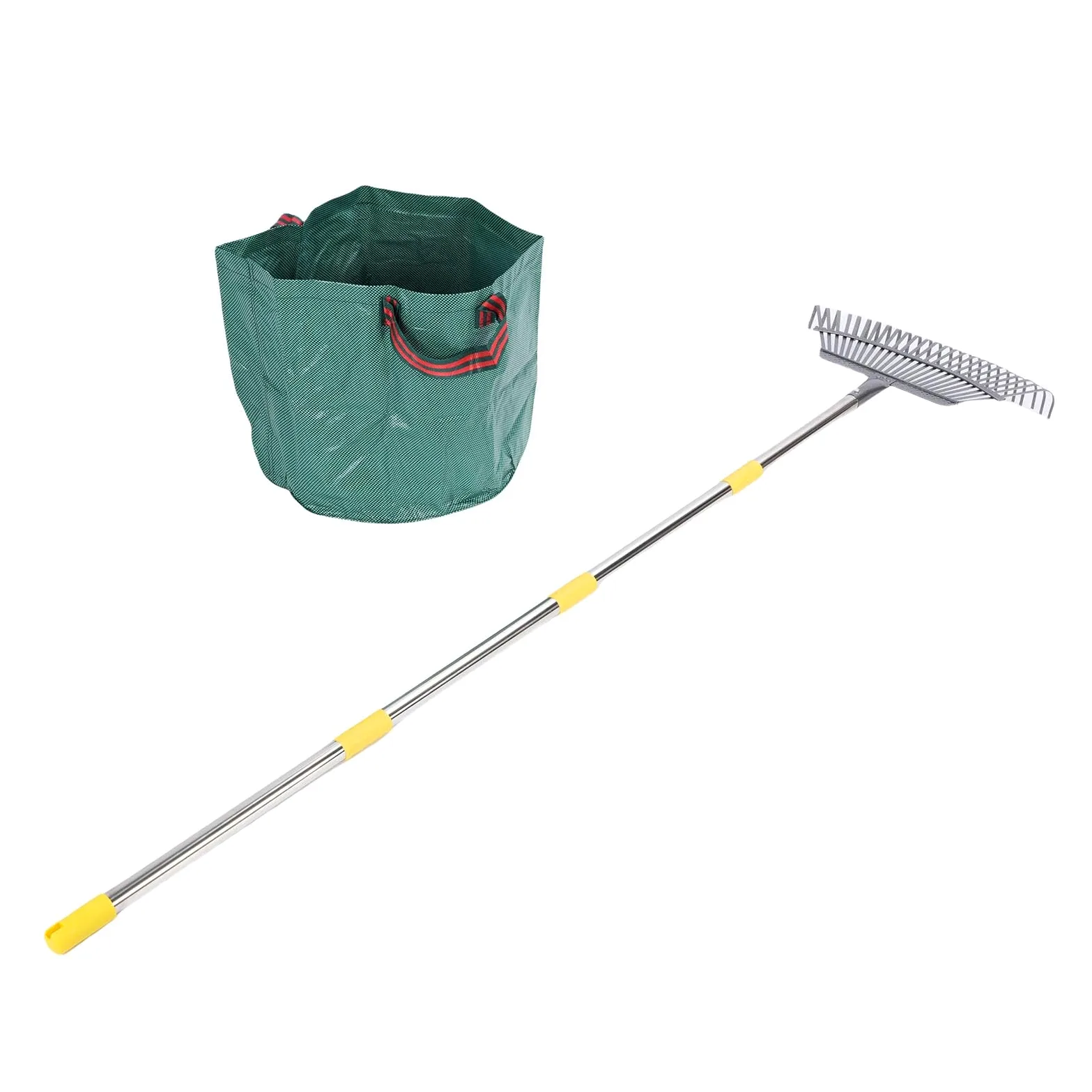 ASHATA Râteau à Feuilles Réglables, Construction en Métal, Râteau de Jardin Détachable avec Sac Réutilisable, Activités de Plein Air
