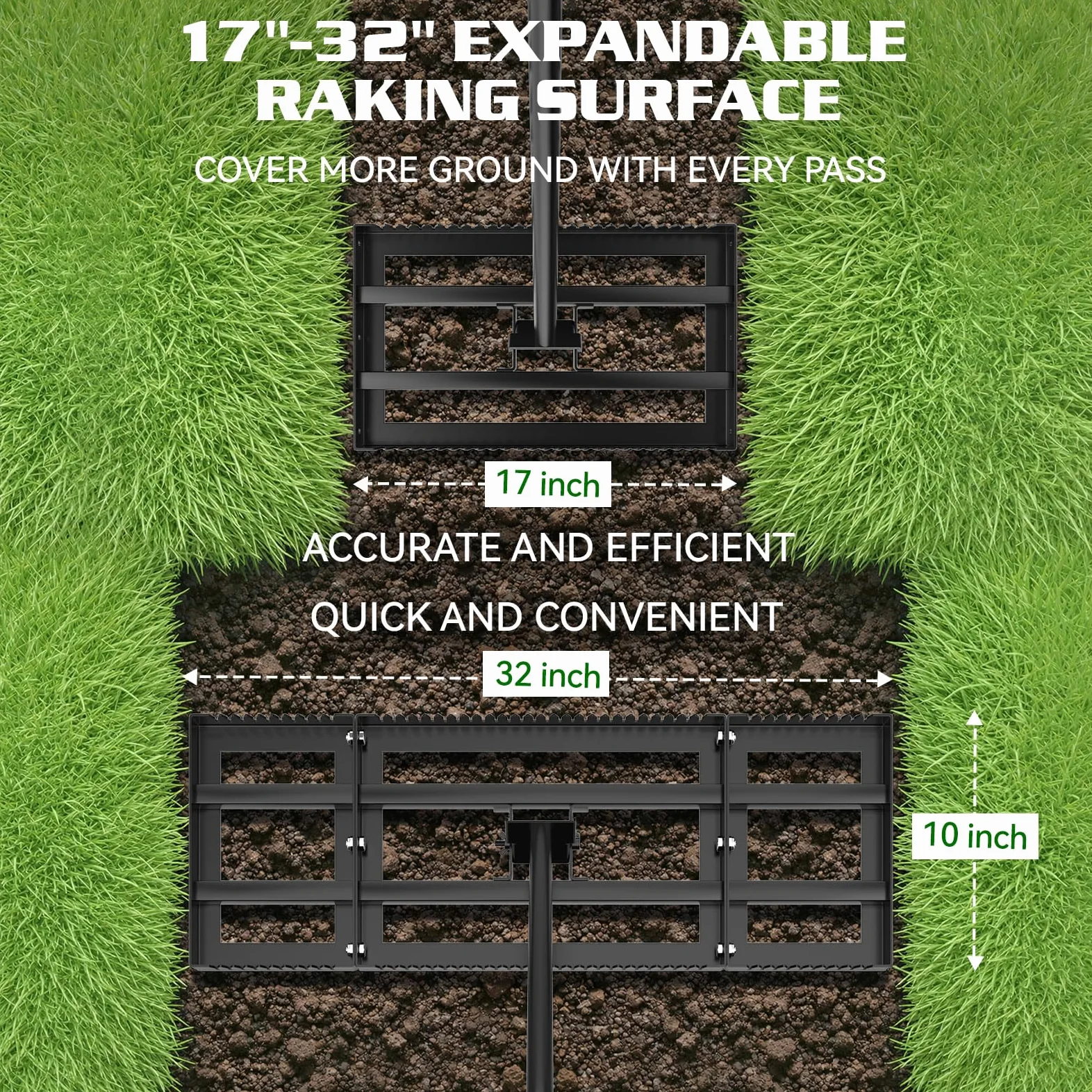 Housolution Râteau Niveleur de Pelouse 32"x10", Manche Réglable 72" | Avec Bord Dentelé & Plaque Lisse, Râteau Niveleur en Acier Inoxydable Résistant, pour Sol/Terre/Compost/Herbe Morte/Gravier