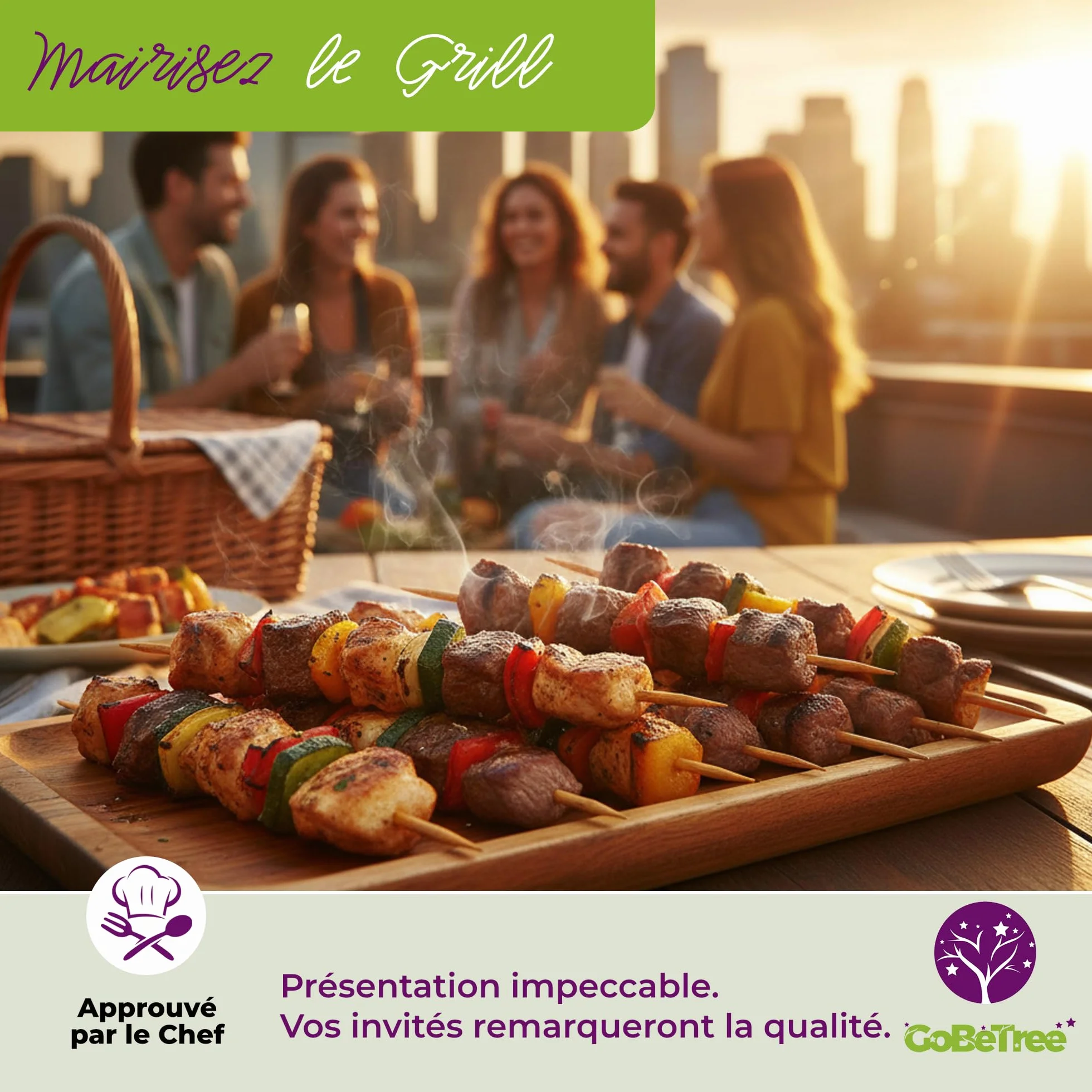 Piques à Brochette en Bois de Bouleau 15 cm x 2,5 mm Extra Résistants pour Barbecue
