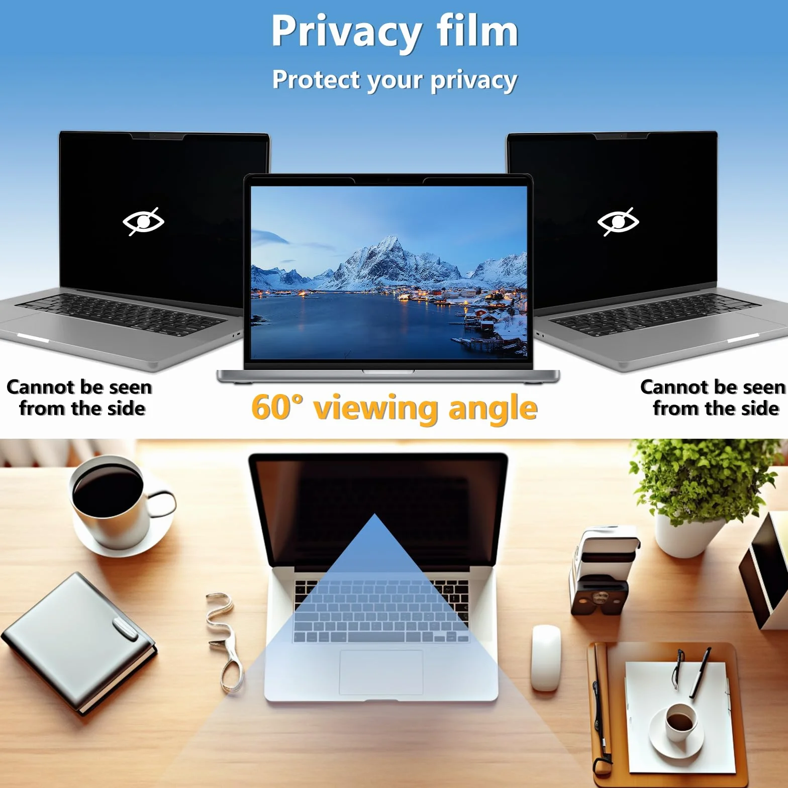Filtre de Confidentialité 14 Pouces Amovible Anti Espion Anti-Lumière Bleu pour Écran Ordinateur Moniteur 14" 16:10