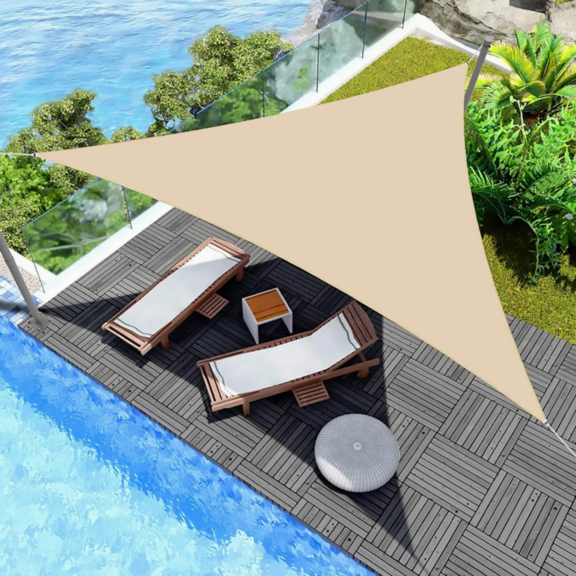 Rebecca Mobili Voile d'Ombre Triangulaire, Toile d'Ombrage Imperméable, Blanc Crème, Polyester, avec Anneaux et Cordes, pour Jardin Terrasse - Dimensions : 5x5x5 m - Art. RE6974