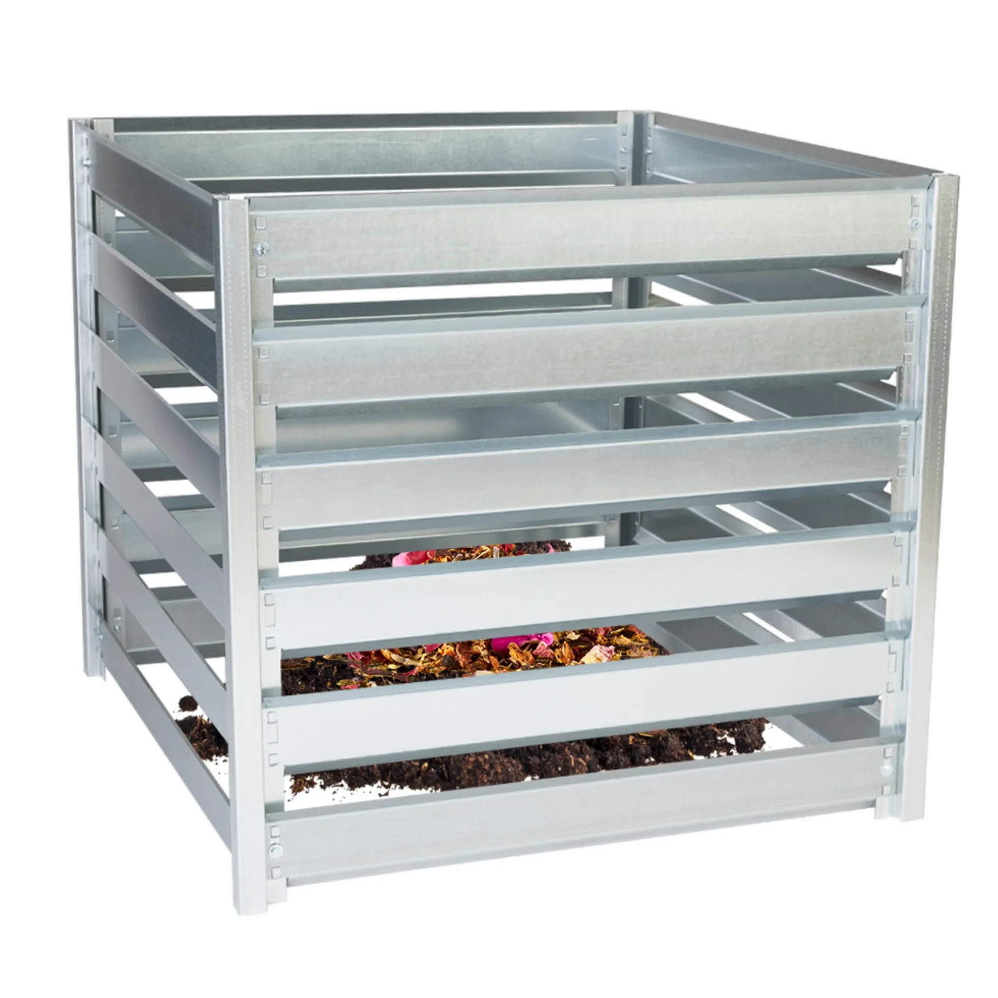 Composteur de Jardin Métal 704L TIMBELA M800 – Grand Composteur Extérieur en Acier Galvanisé 91 x 91 x H85 cm – Bac à Compost Stable et Résistant