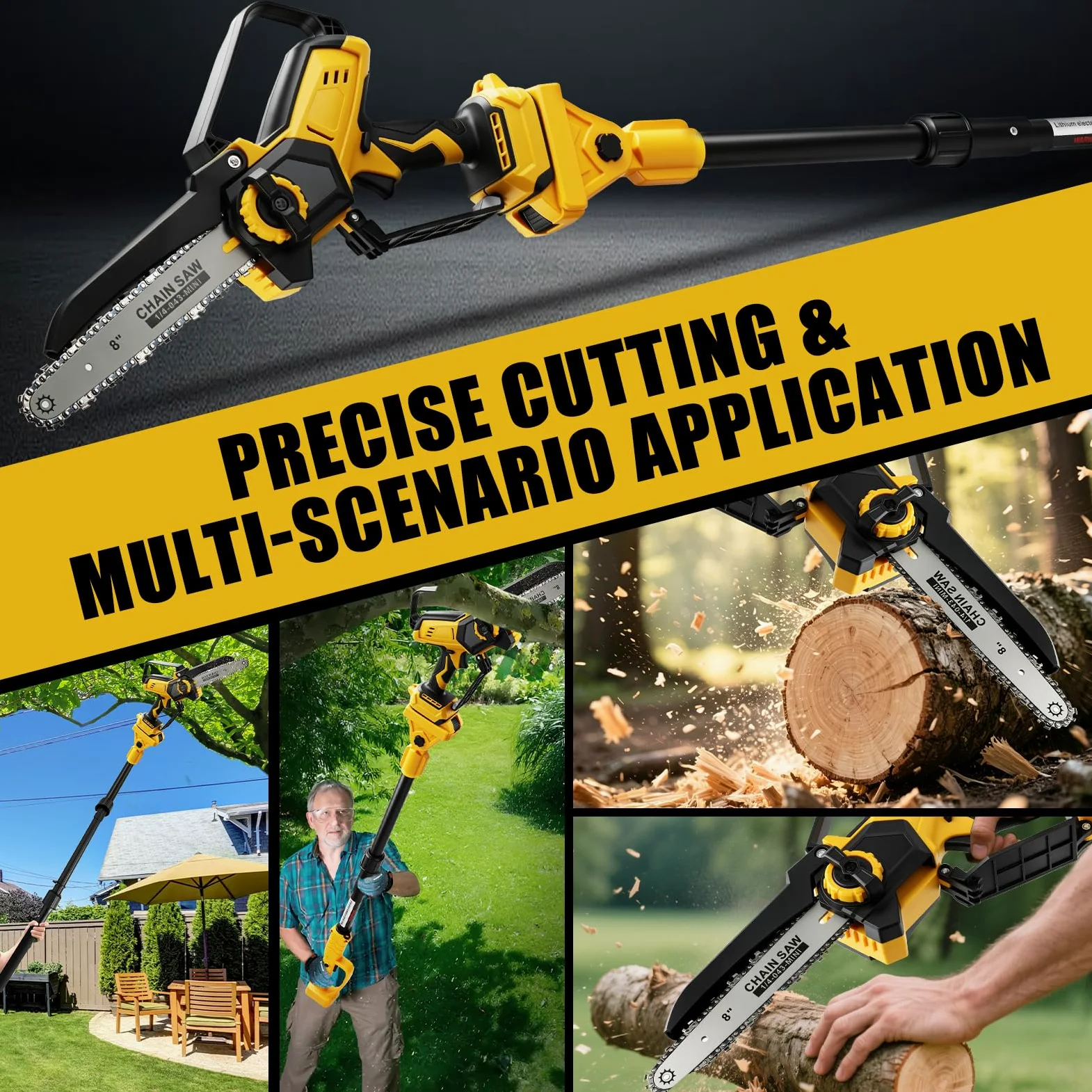 Mini Tronconneuse avec Perche 8 Pouces & Secateur Electrique 28 mm | Telescopique, pour Dewalt 18 V, 20 V Batterie, 4 en 1 Élagueuse sur Perche, Portée Maximale 4,5 m